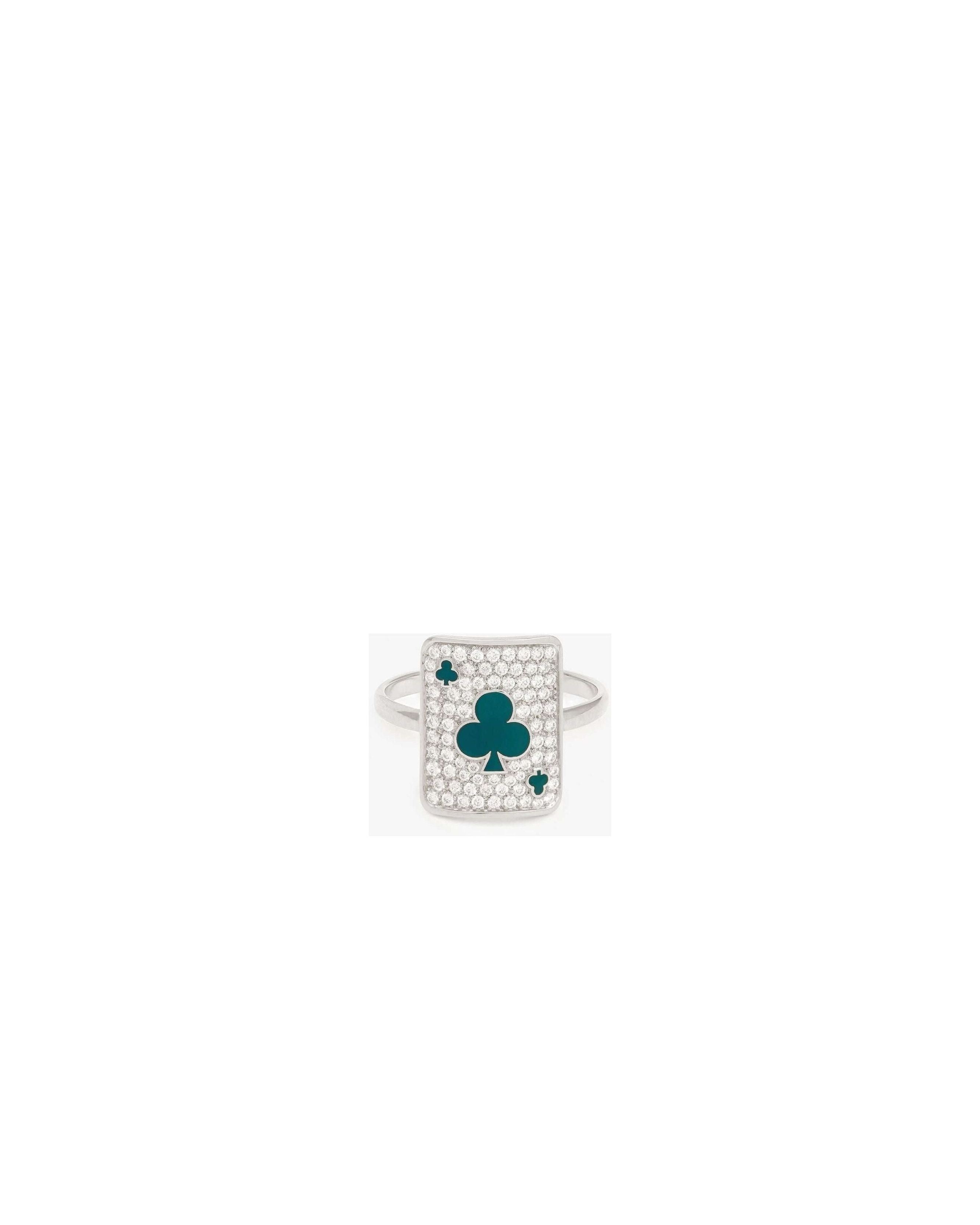 Bague Pinkie Lucky Harmonie en or 18cts, ornée de diamants et motif trèfle, symbole de chance.