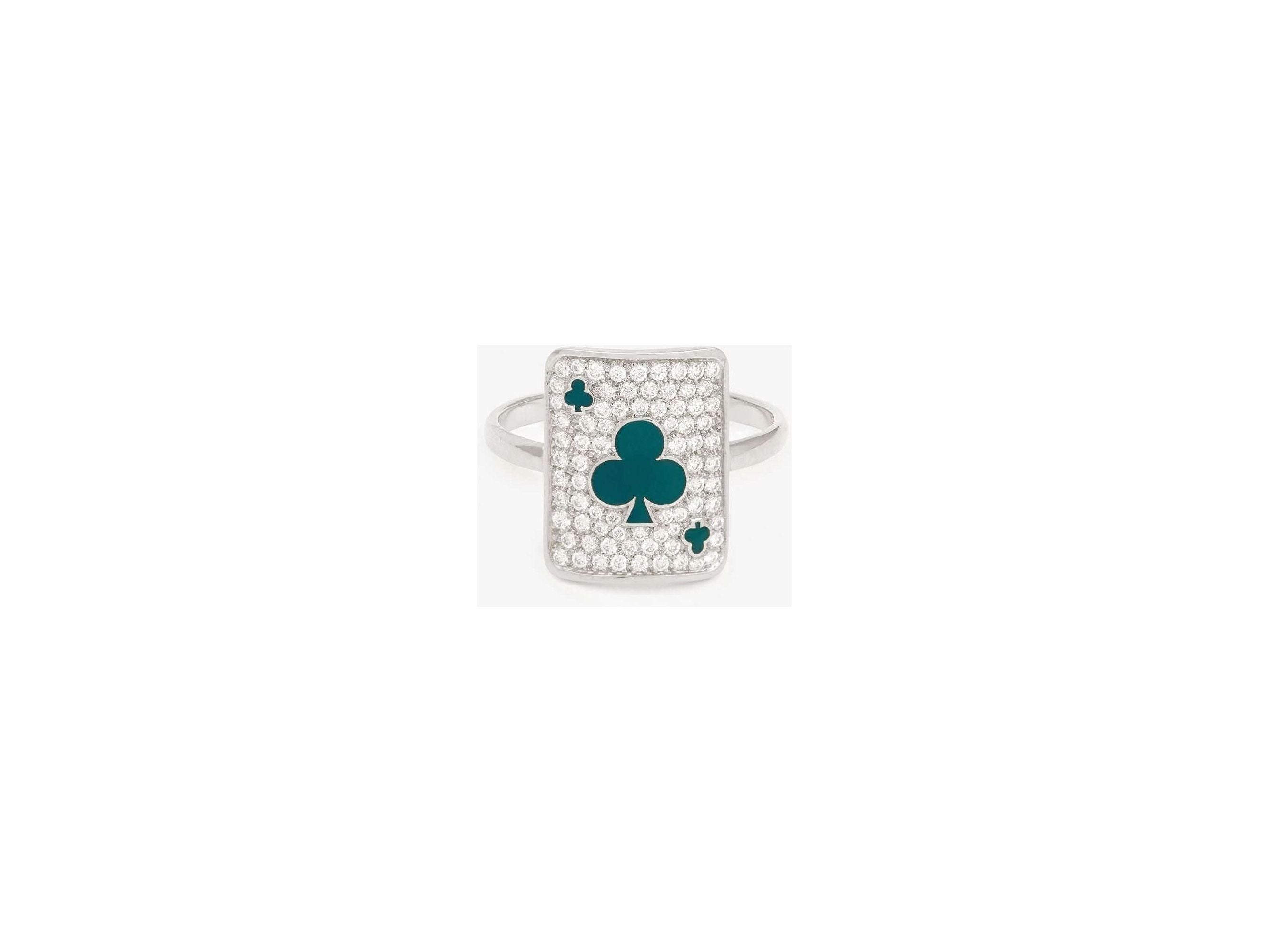 Bague Pinkie Lucky Harmonie en or 18cts, ornée de diamants et motif trèfle, symbole de chance.