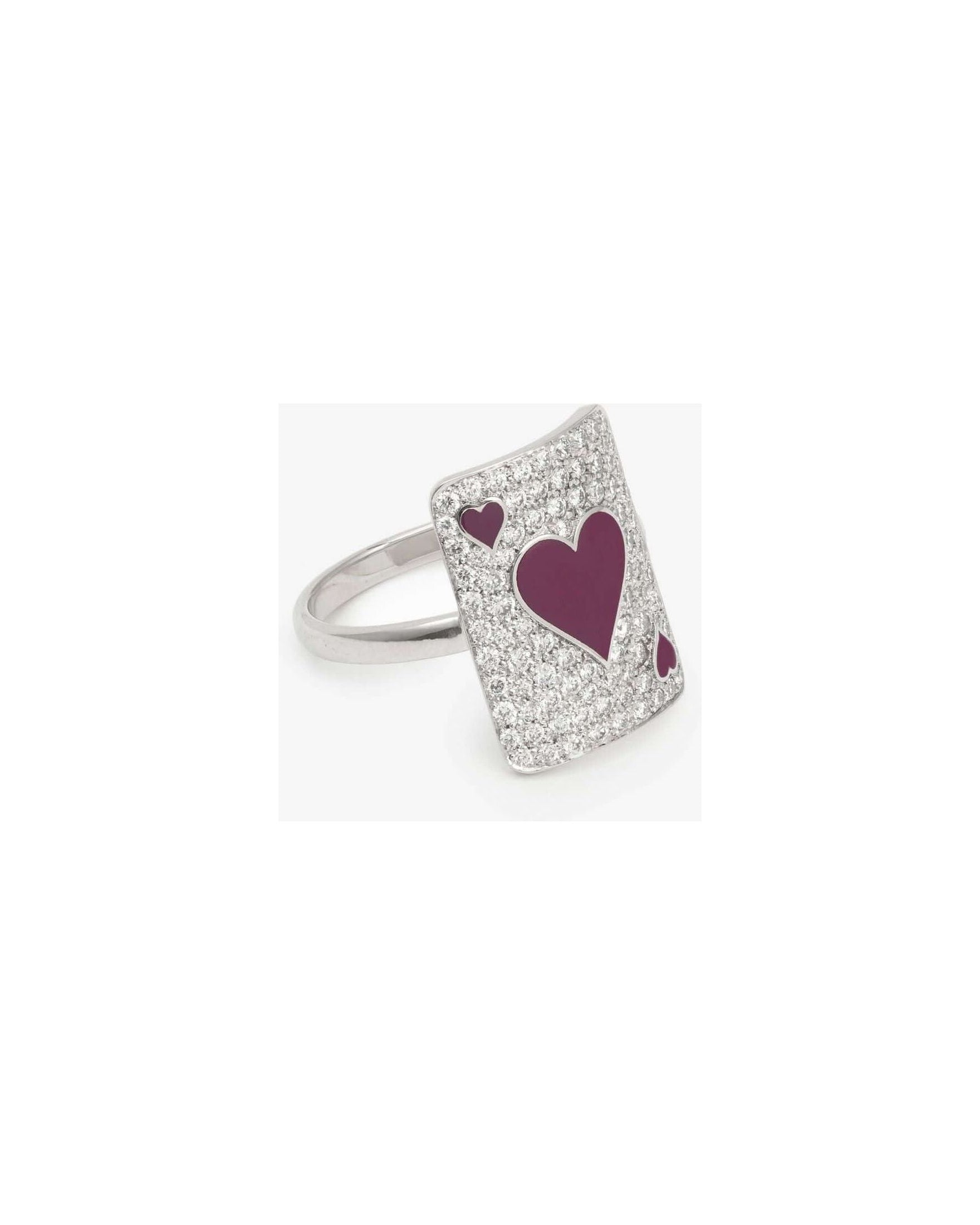 Bague pinkie lovely âme en or blanc 18cts avec diamants et motifs de cœurs pour un style élégant.
