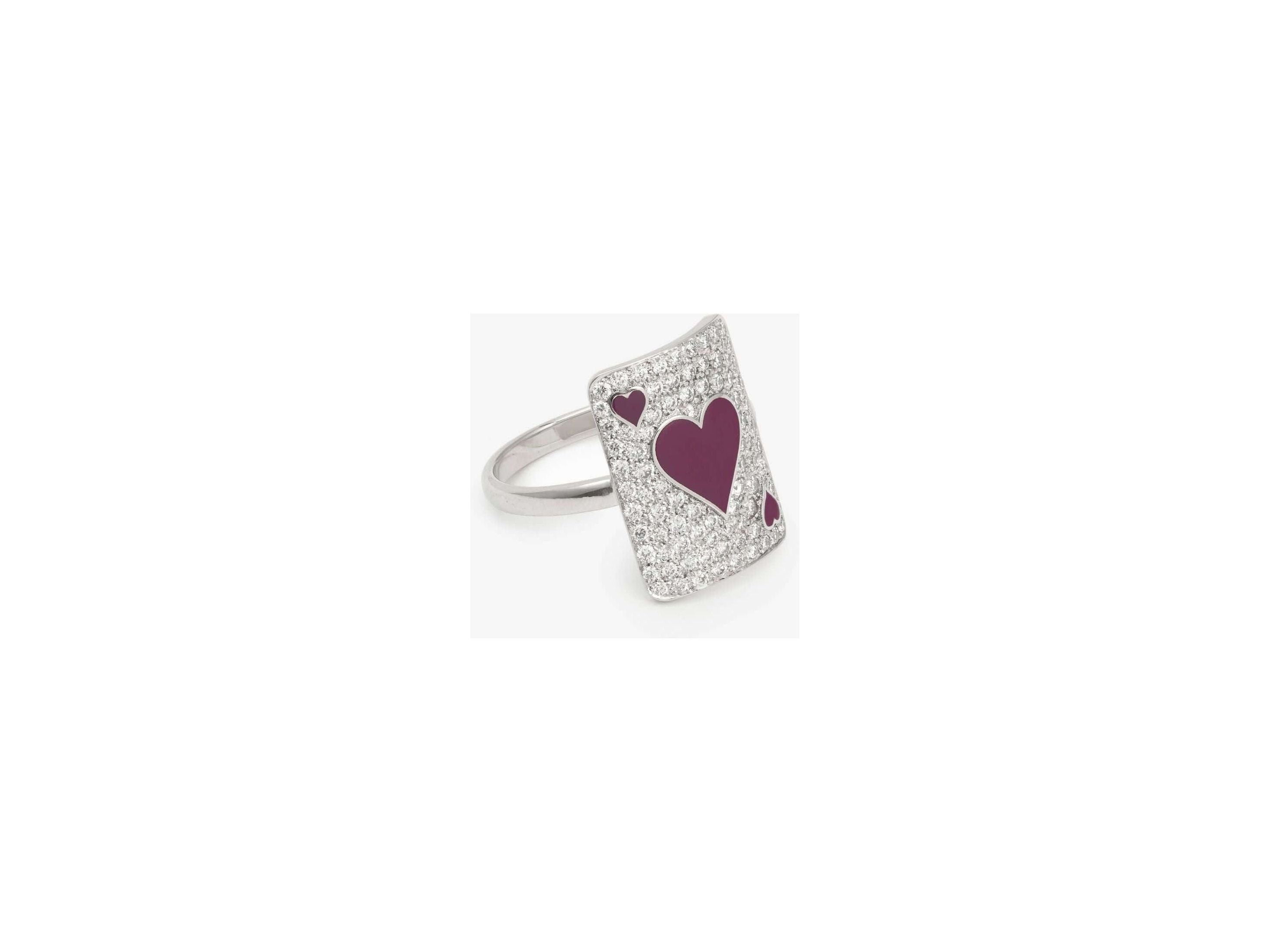 Bague pinkie lovely âme en or blanc 18cts avec diamants et motifs de cœurs pour un style élégant.