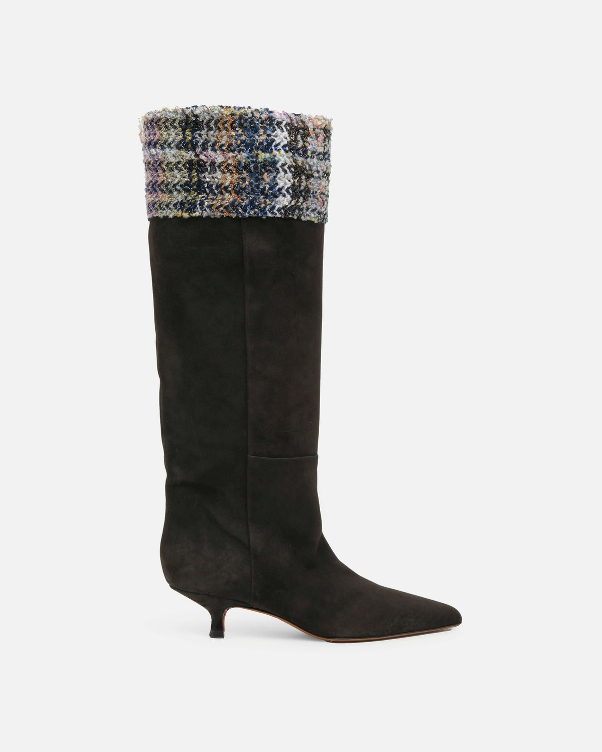 bottine en daim marron EDNA avec une tige haute et un col en tricot coloré