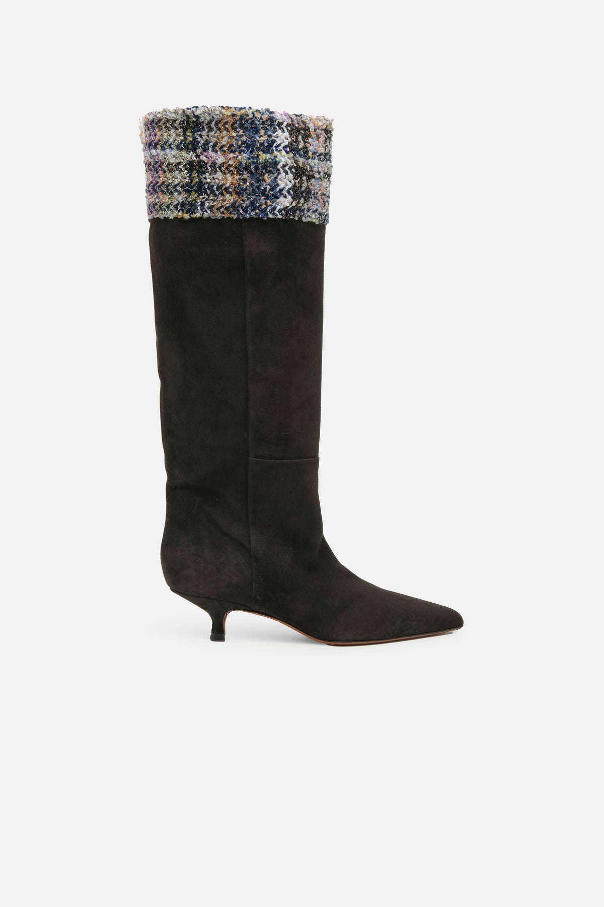 bottine en daim marron EDNA avec une tige haute et un col en tricot coloré