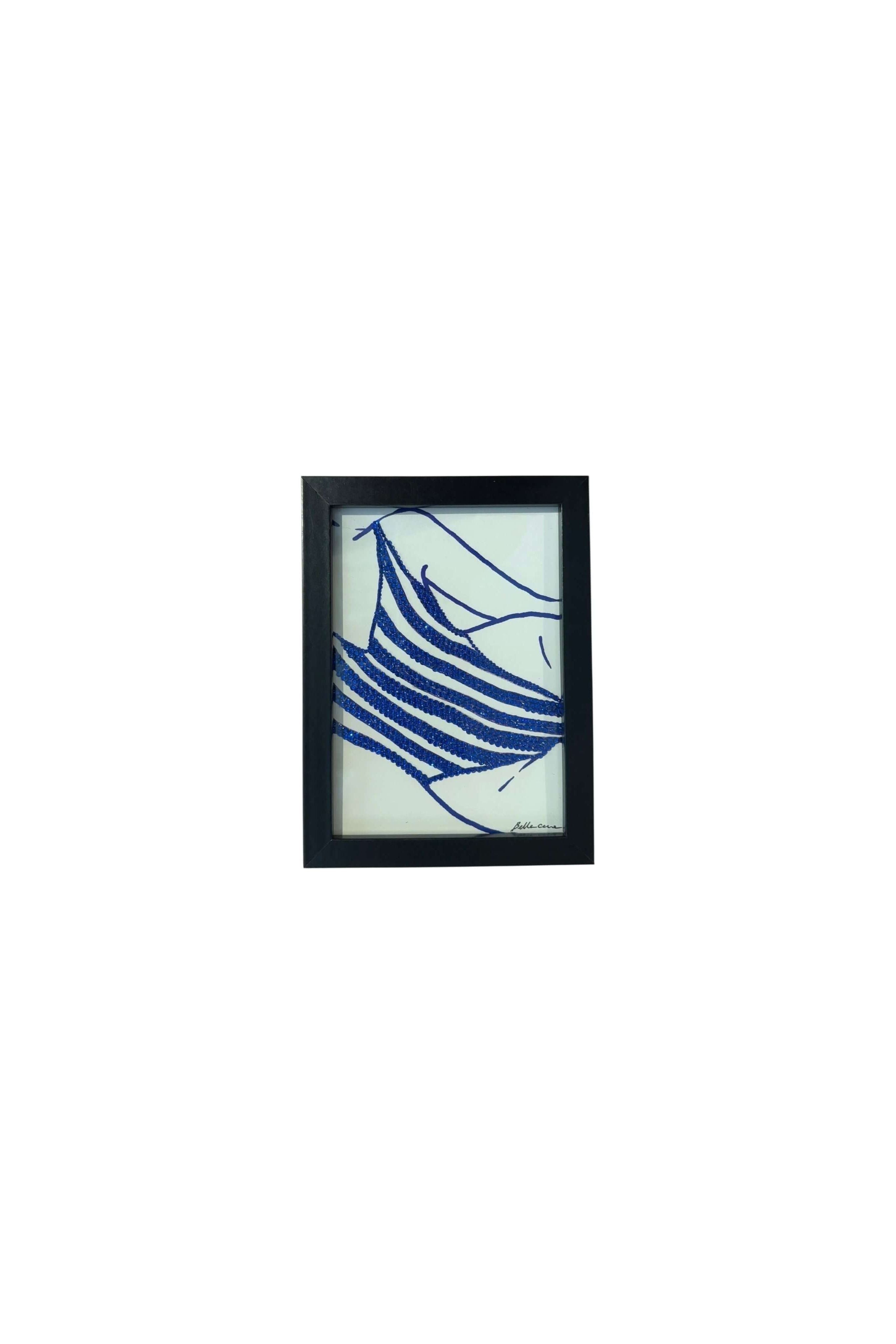 Framed photo 13x19 cm featuring a blue and white striped swimsuit design, handcrafted with crystals.