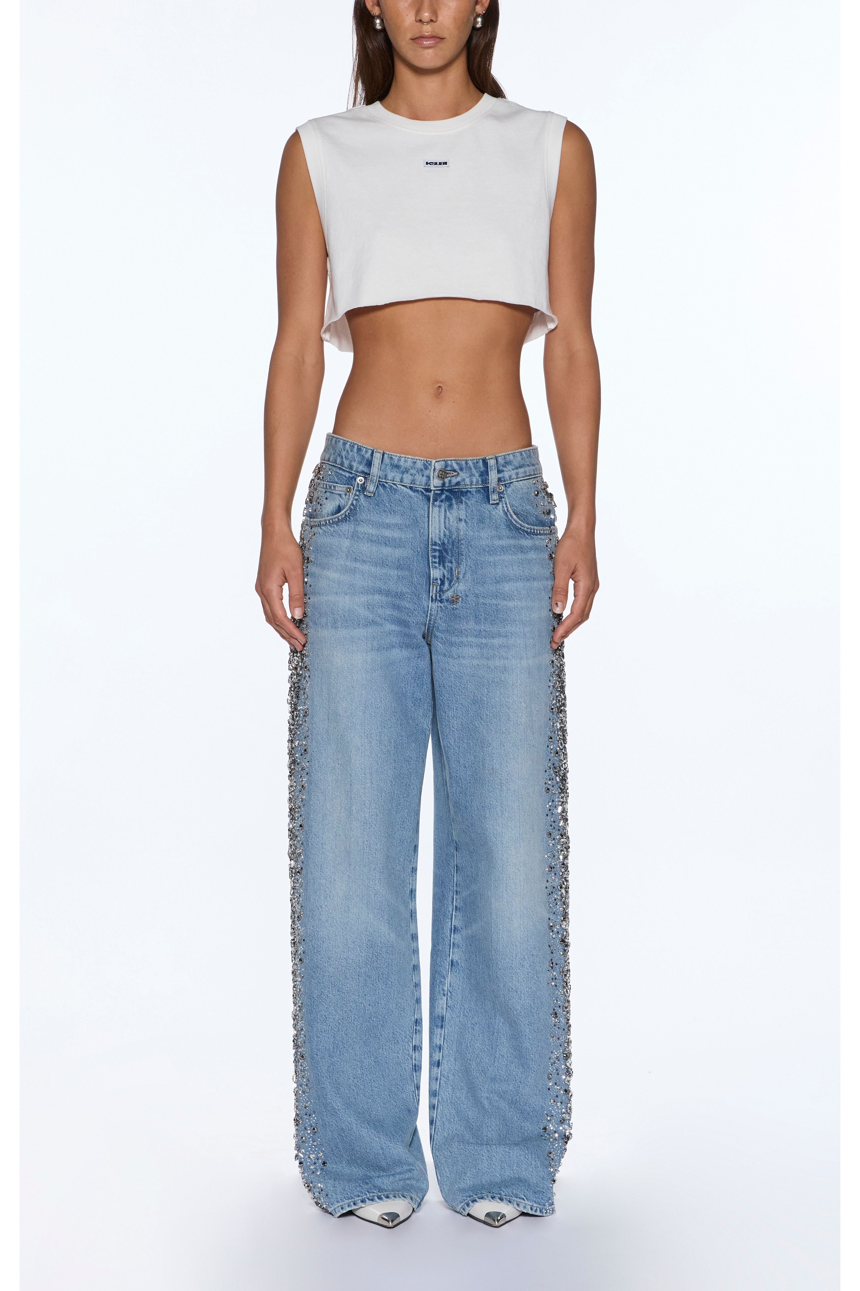 labels crop tank white