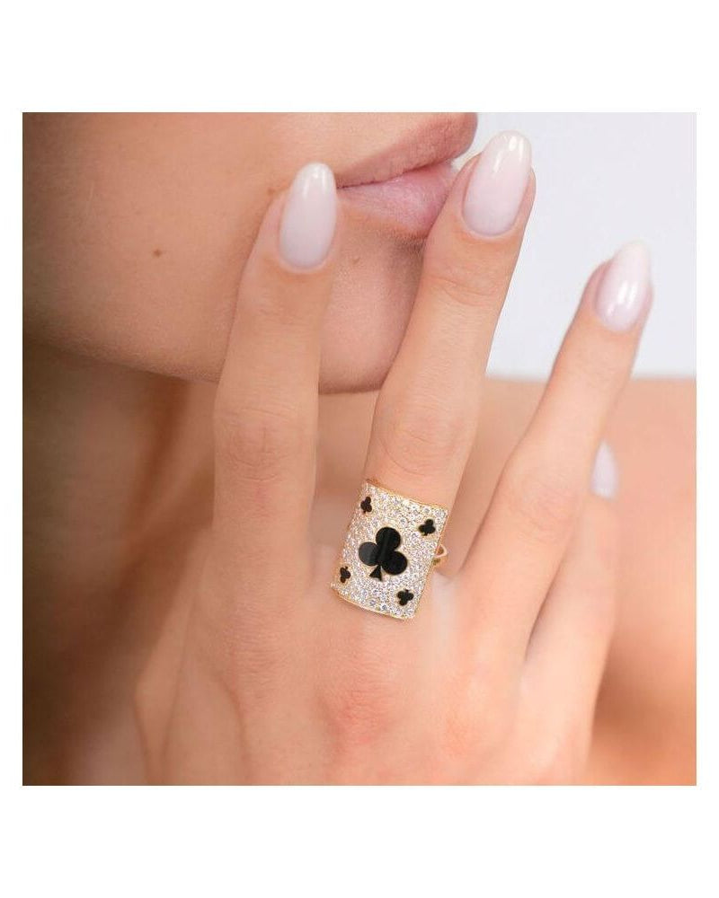 Giant Harmonie ring showcasing a sparkling design with black accents on a model's hand.