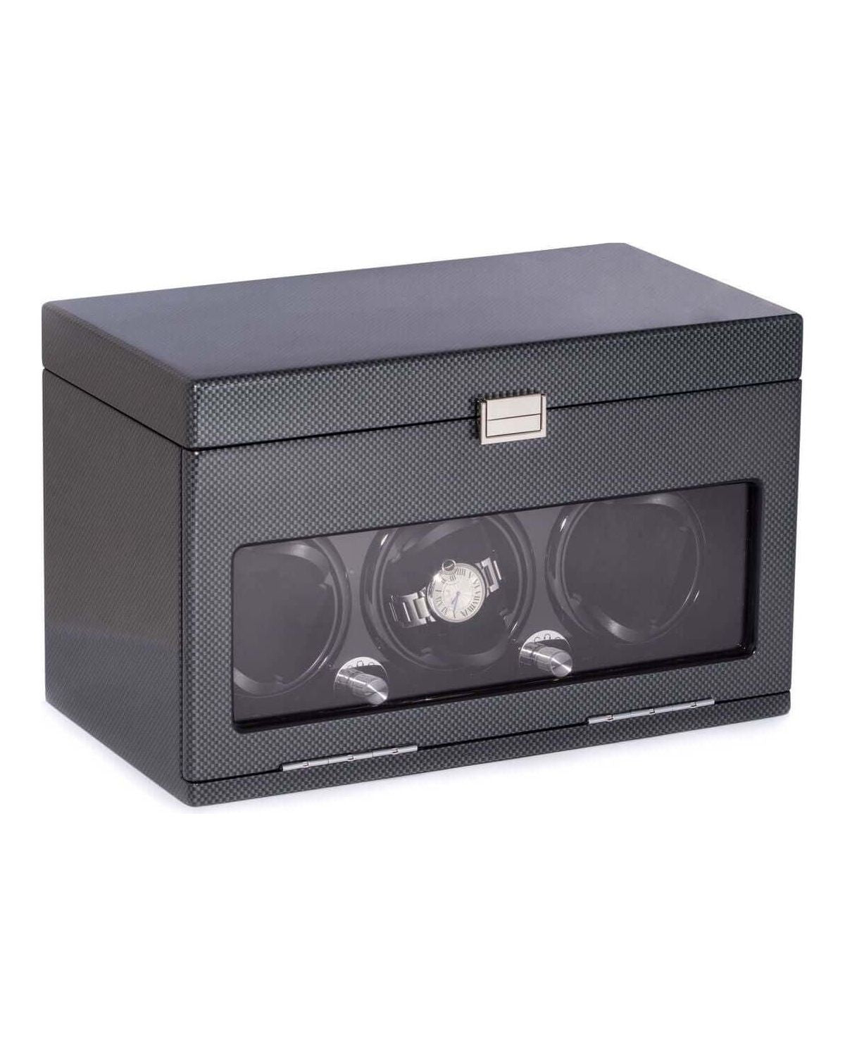 Montre President Winder en acier laqué fibre de carbone, remontoir pour 3 montres avec rangement pour 12 montres.