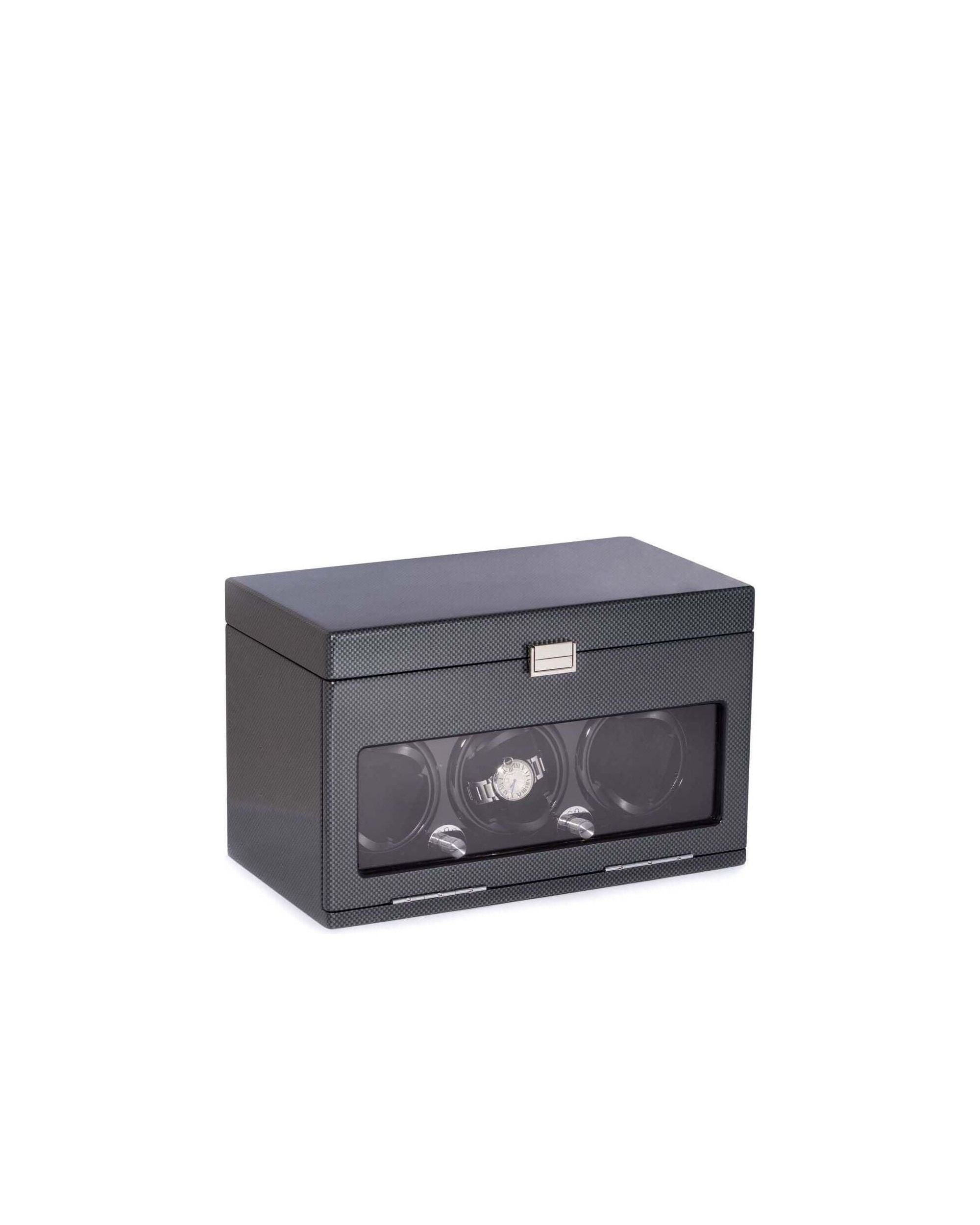 Montre President Winder en acier laqué fibre de carbone, remontoir pour 3 montres avec rangement pour 12 montres.