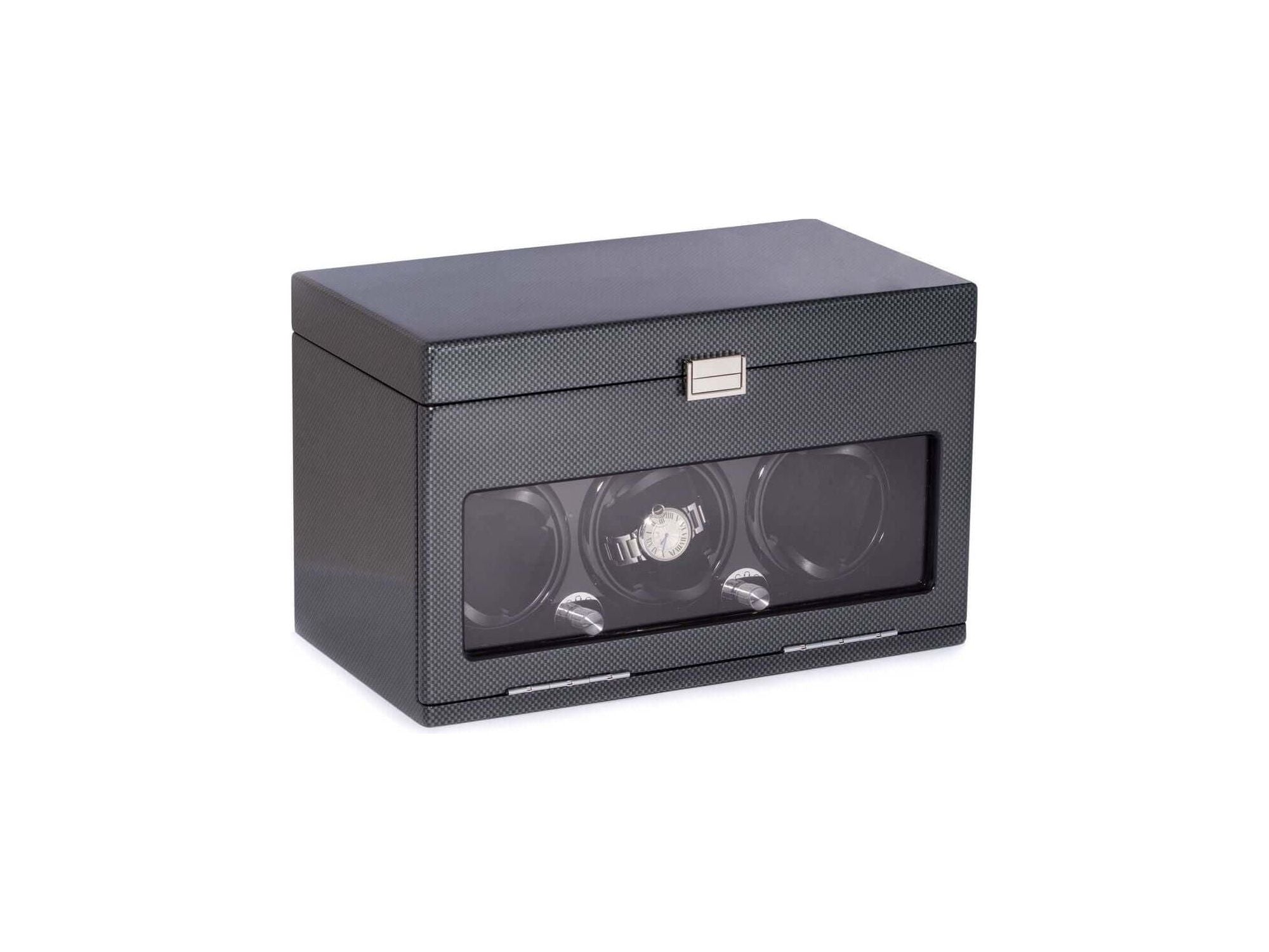 Montre President Winder en acier laqué fibre de carbone, remontoir pour 3 montres avec rangement pour 12 montres.
