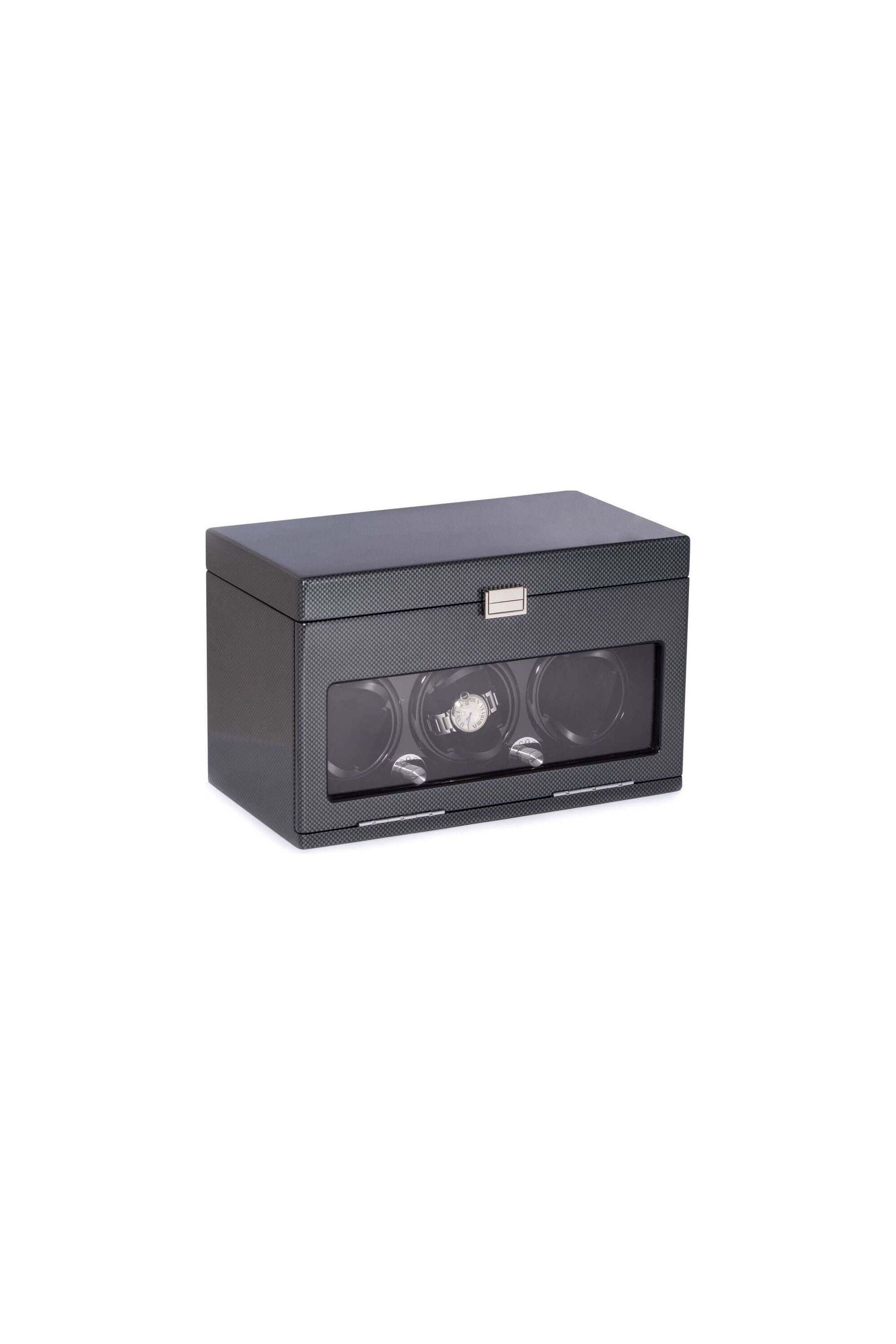 Montre President Winder en acier laqué fibre de carbone, remontoir pour 3 montres avec rangement pour 12 montres.