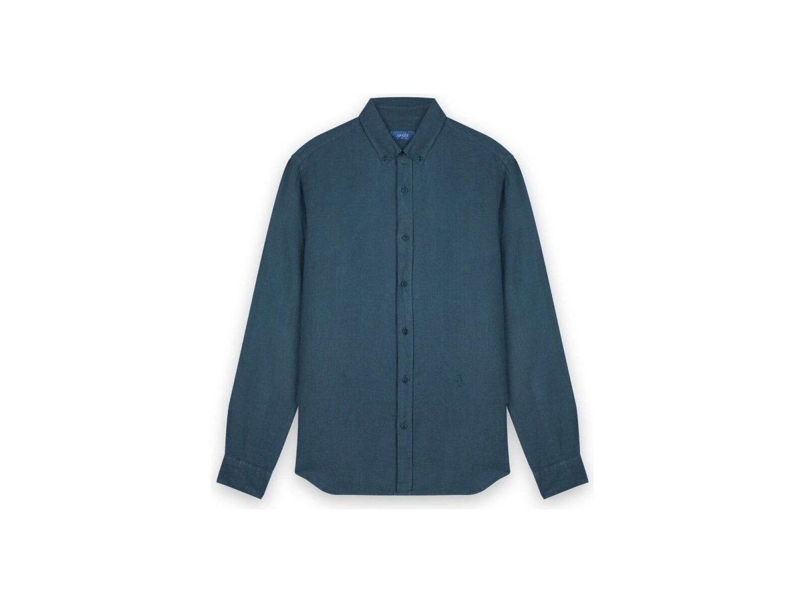 Chemise en lin homme, coupe classique, couleur bleu foncé, boutonnière et col boutonné, 100% lin naturel européen.