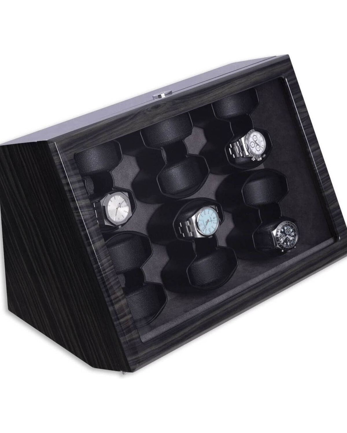 Remontoir de Montres Cosmo Twelve en bois de frêne poli, pour douze montres, alliant élégance et fonctionnalité.