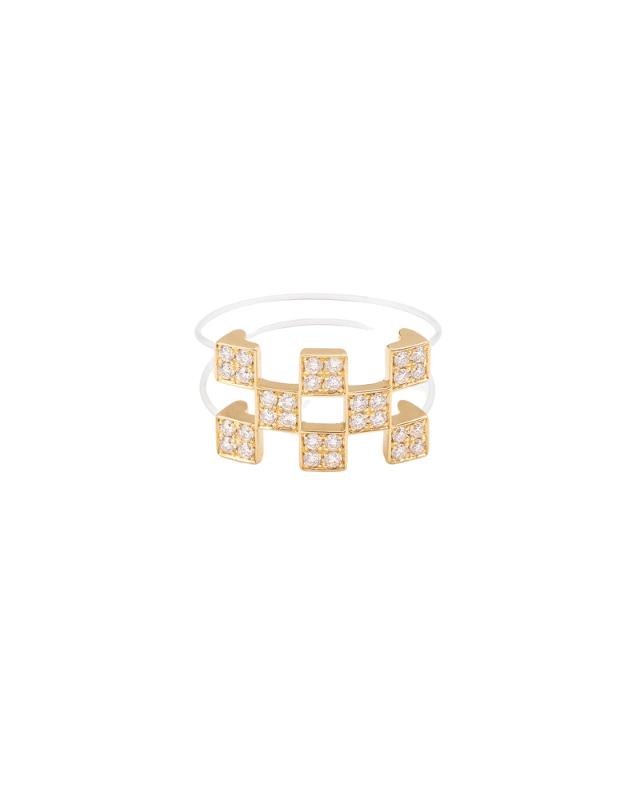 Bague nylon illusion en or 18cts, avec diamants D-F, purété VS, poids 0.32ct. Garantie 5 ans.