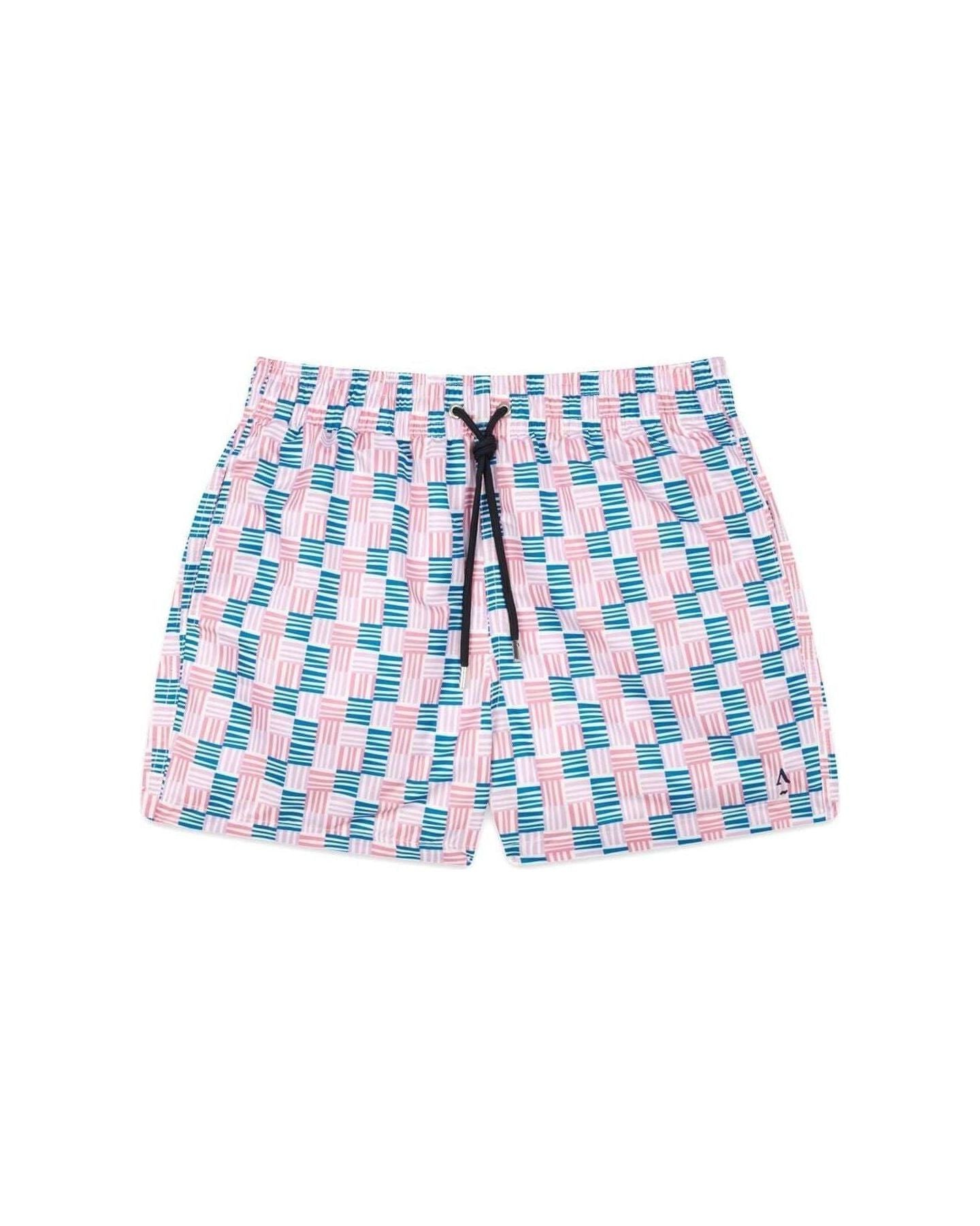 Short de bain Cannage en polyester recyclé, coupe ajustée, motifs colorés, ceinture élastique et poches zippées.