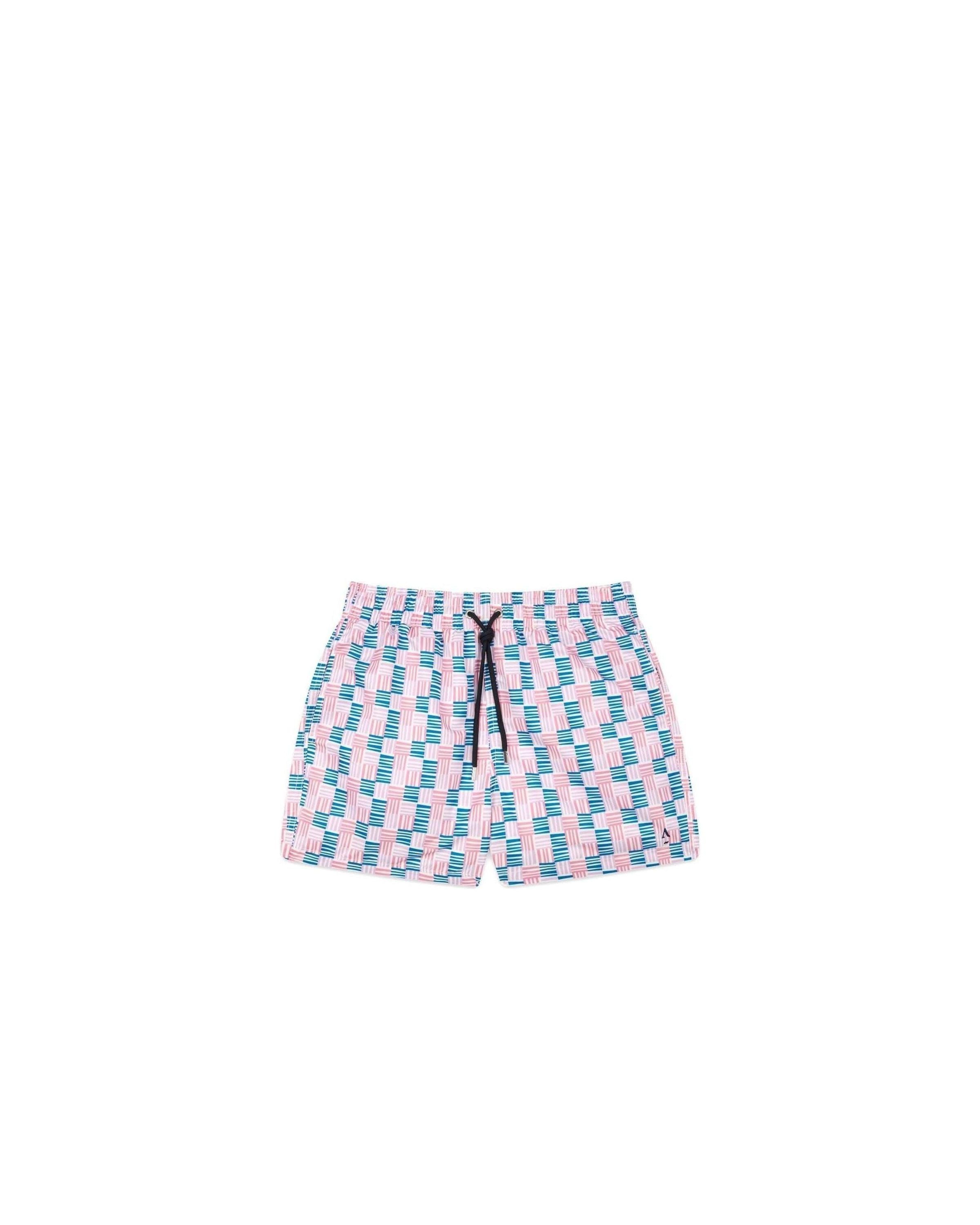 Short de bain Cannage en polyester recyclé, coupe ajustée, motifs colorés, ceinture élastique et poches zippées.