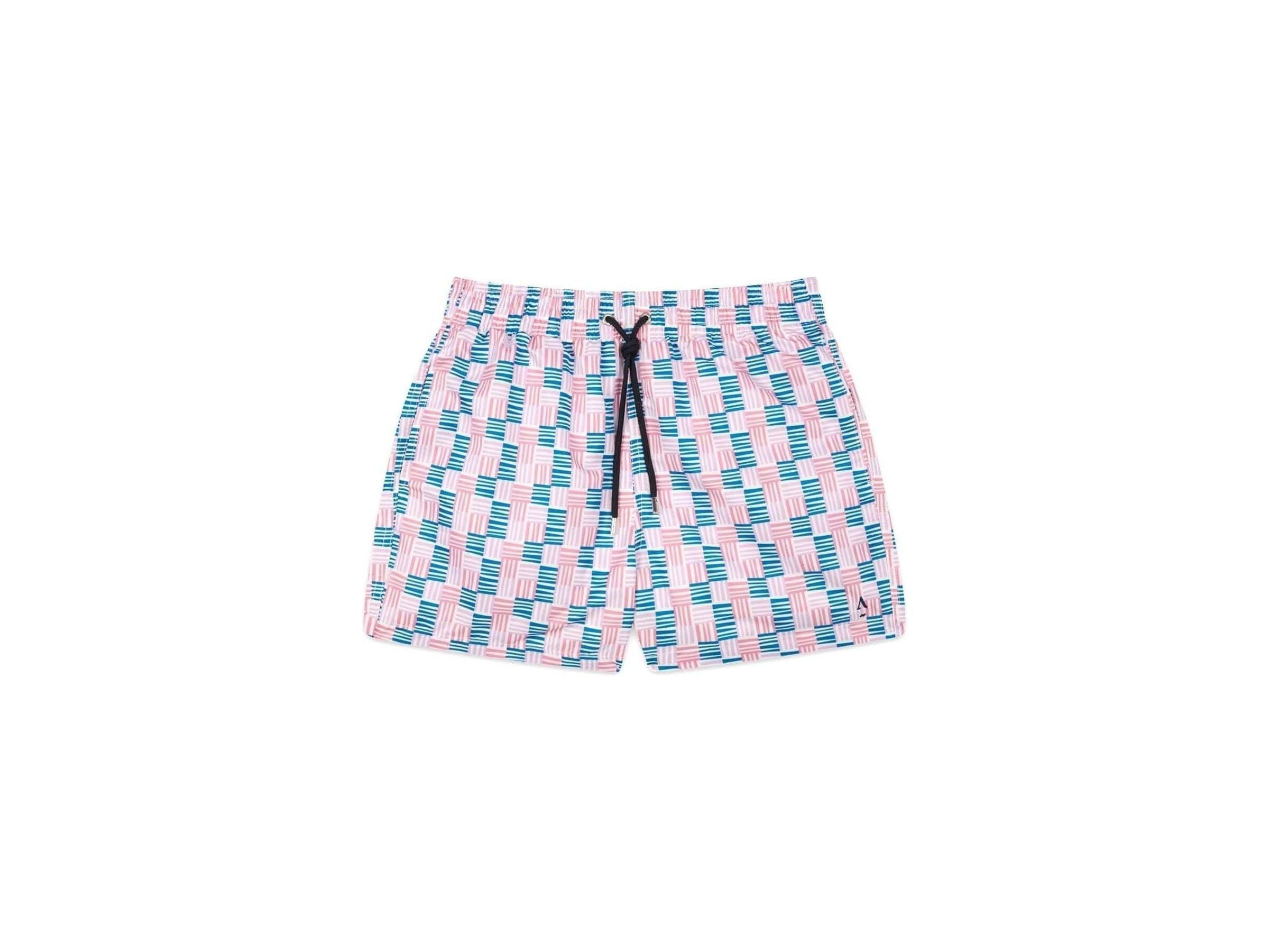 Short de bain Cannage en polyester recyclé, coupe ajustée, motifs colorés, ceinture élastique et poches zippées.