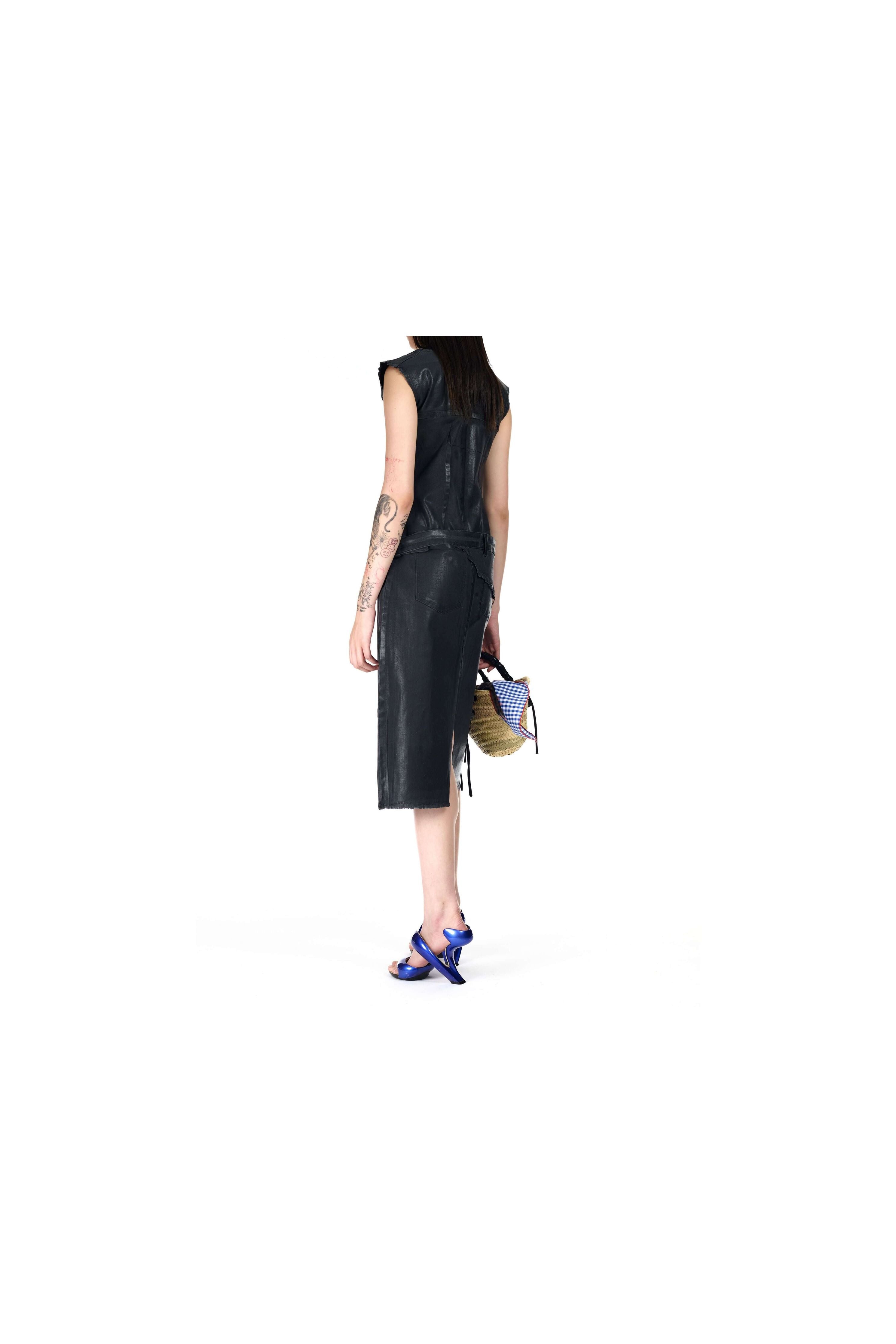 Glazed Denim Belted Dress