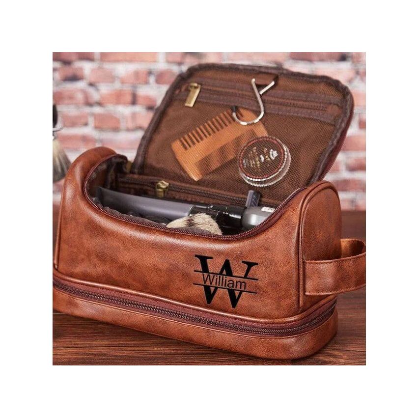 Trousse de toilette personnalisée, cadeau de garçon d'honneur pour lui, sac Dopp gravé, kit Dopp en cuir, cadeau de petit ami pour homme, pour papa, cadeau de Noël pour lui