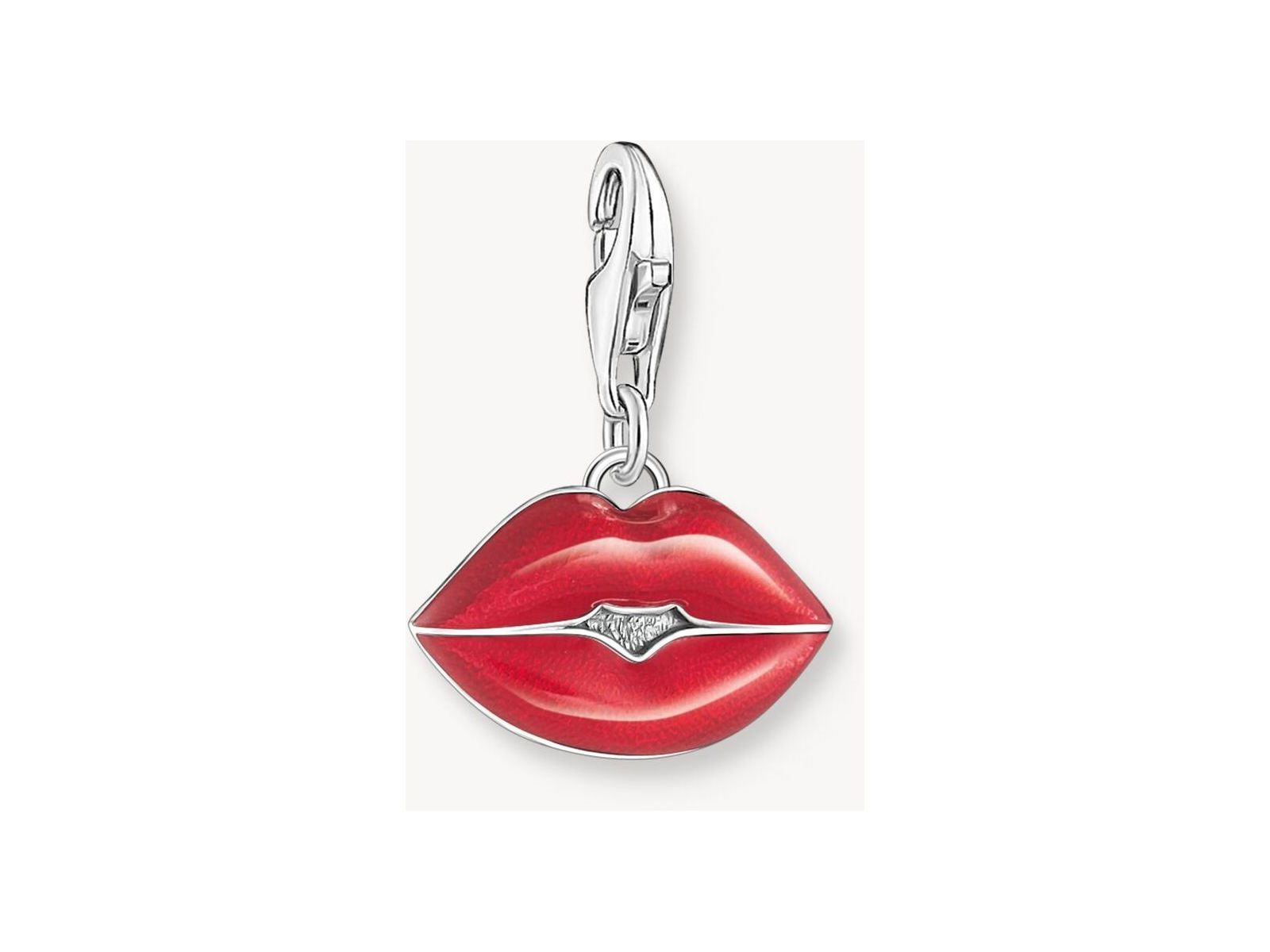 Charm pendentif en argent avec bouche rouge émaillée, inscription 'KISS ME' au dos, pour personnaliser vos bracelets.