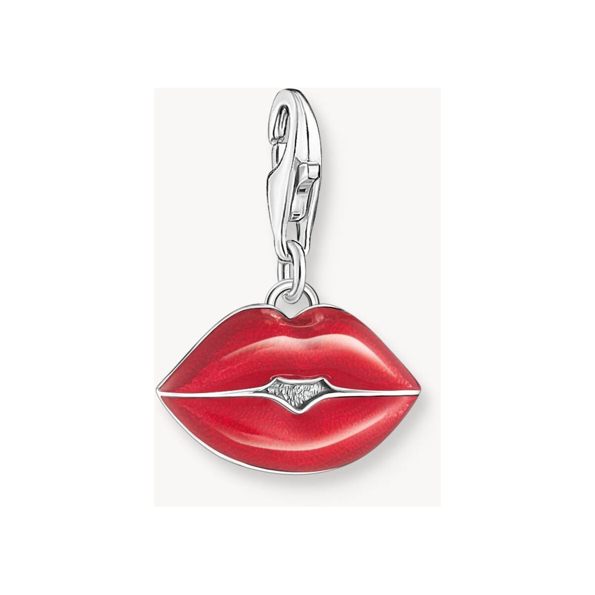 Charm pendentif en argent avec bouche rouge émaillée, inscription 'KISS ME' au dos, pour personnaliser vos bracelets.
