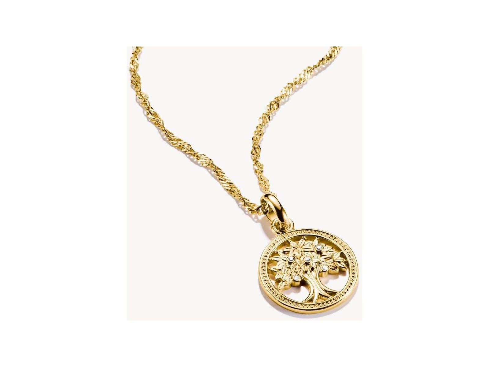 Pendentif charm Arbre de l'Amour en plaqué or 18k avec pierres blanches sur chaîne, bijou délicat et élégant.