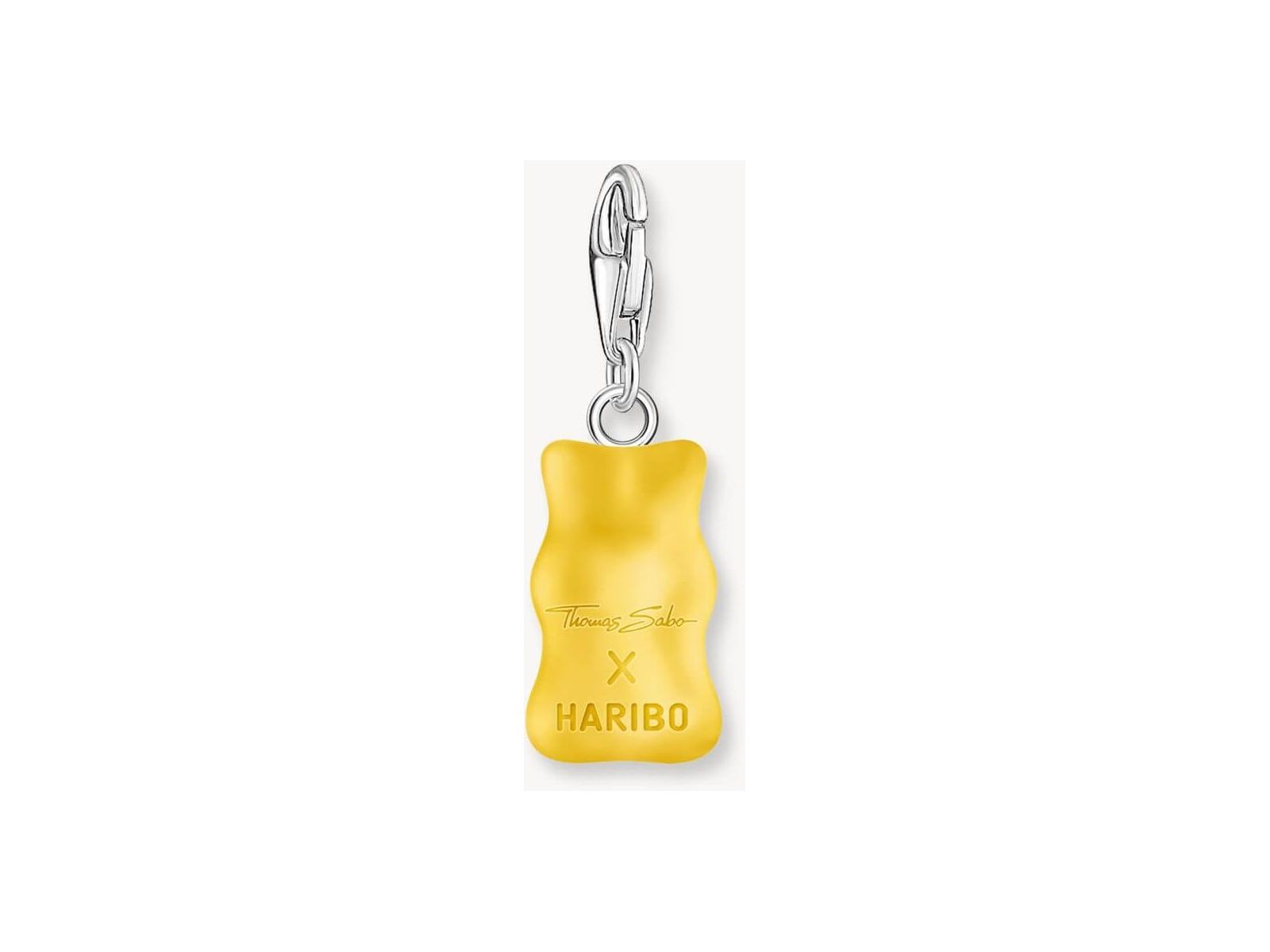 Pendentif charm ours d'or en argent recyclé, avec cristal jaune satiné, collection HARIBO x THOMAS SABO.