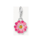 Pendentif Flower Pink en argent 925 recyclé avec zircon orange et émail dégradé de magenta à rose.