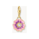 Pendentif flower violet doré à l'or fin, avec zircon blanc et émail dégradé rose à violet.