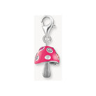 Pendentif champignon coloré en argent recyclé avec émail rose et pierres multicolores, fermoir mousqueton.