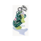 Charm pendant frog in recycled silver with pink and green enamel, sunglasses, and heart-shaped zircon.