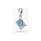 Pendentif charm tourne-disque en argent recyclé avec émail bleu et zircon, parfait pour les amateurs de musique.