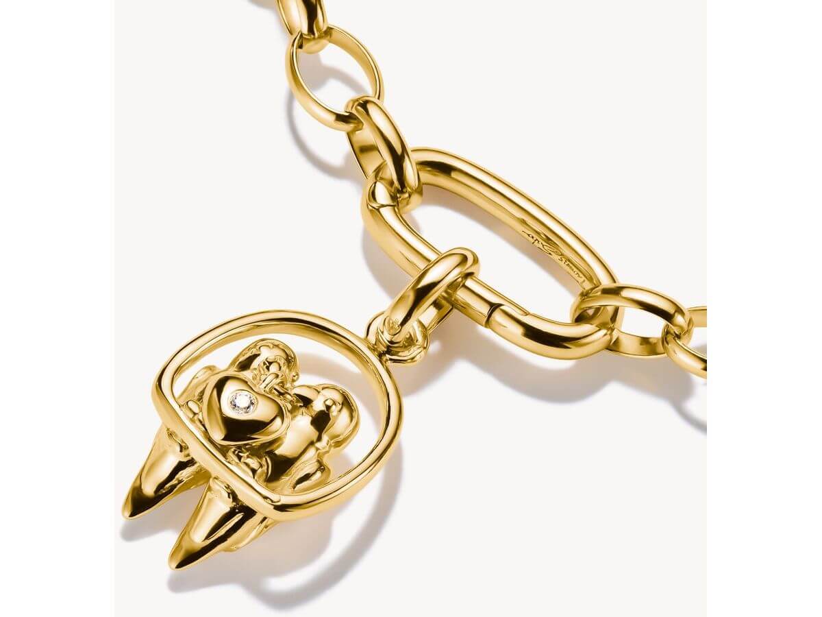 Pendentif charm Tourtereaux Connect plaqué or, deux oiseaux et cœur en zircon, idéal pour chaînes et bracelets.