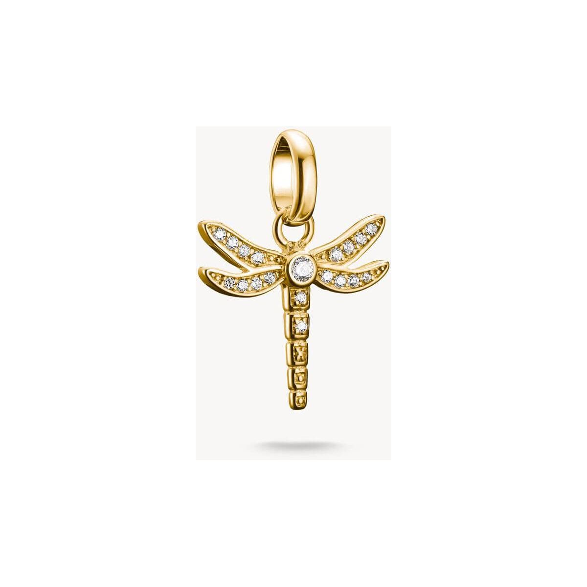 Pendentif charm libellule en plaqué or avec pierres blanches en zirconium, design délicat et élégant.