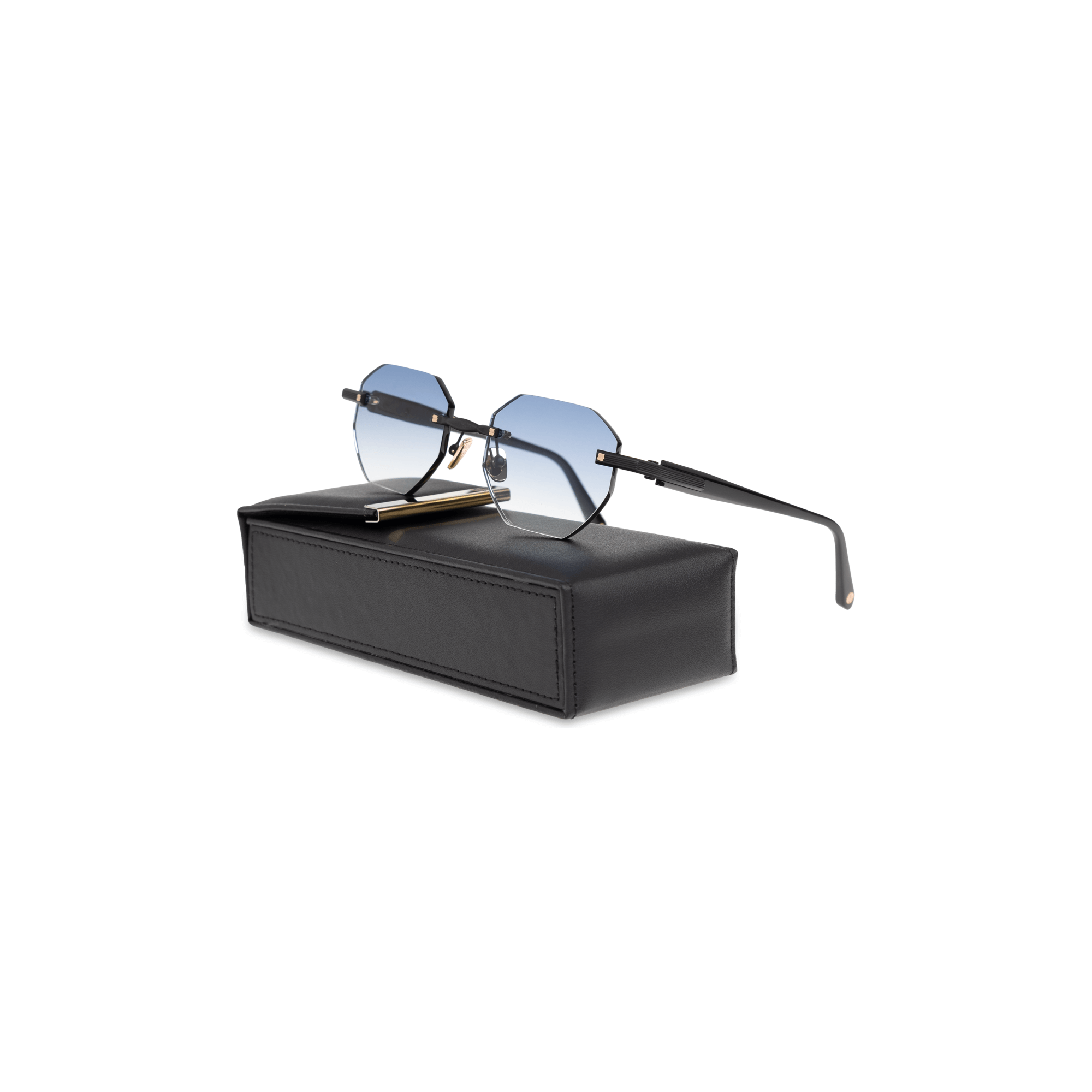 Lunettes de soleil Timothy C303 avec étui noir, élégance et protection UV pour un style affirmé.