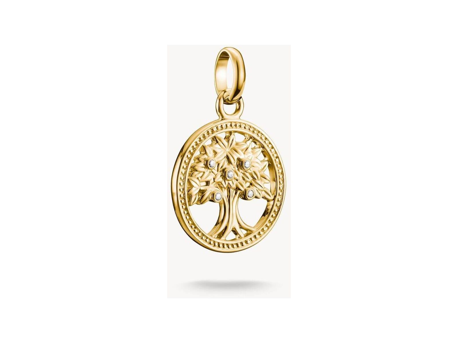 Charm pendentif Arbre de l'Amour en or 18k avec pierres blanches en zirconium, design délicat et vintage.