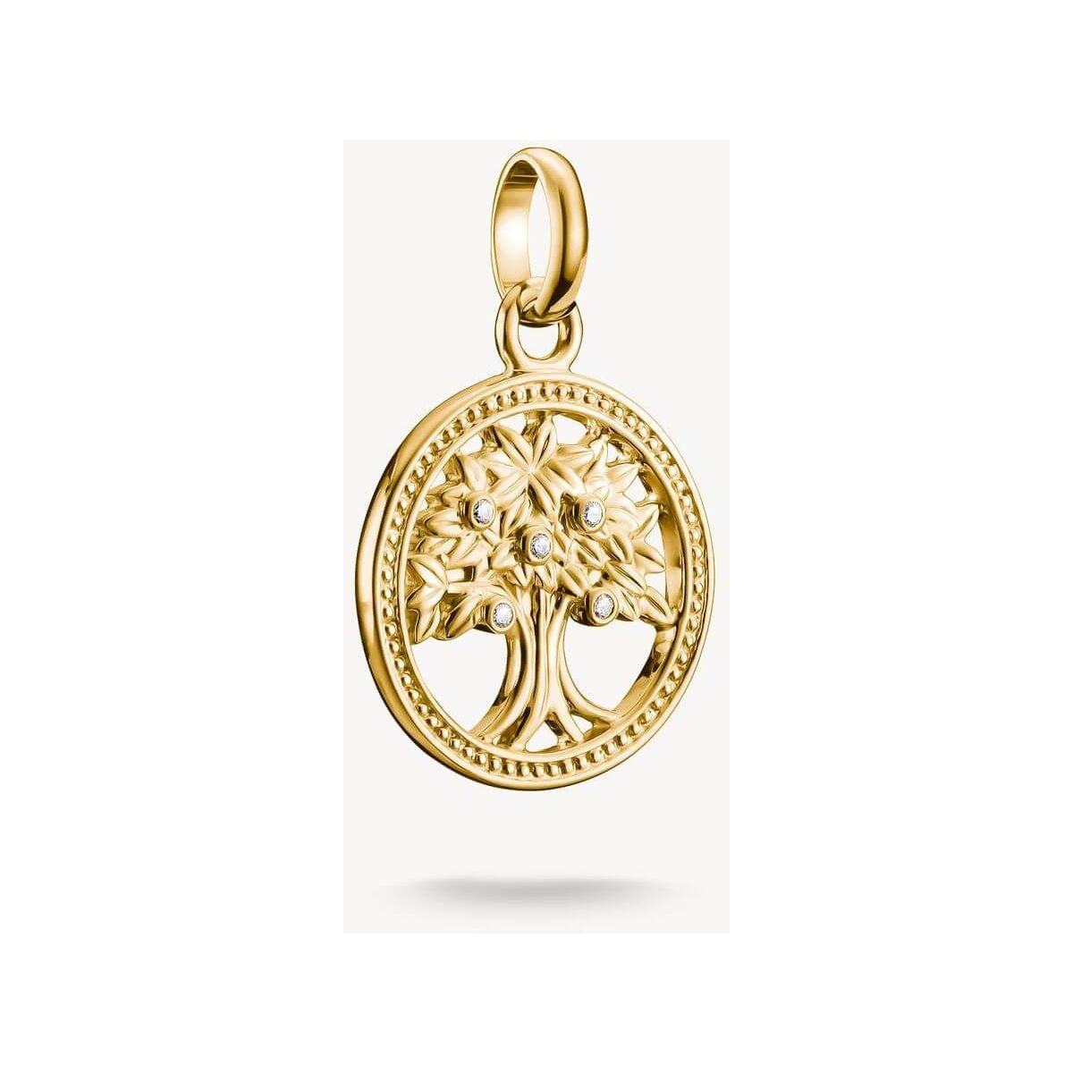 Charm pendentif Arbre de l'Amour en or 18k avec pierres blanches en zirconium, design délicat et vintage.