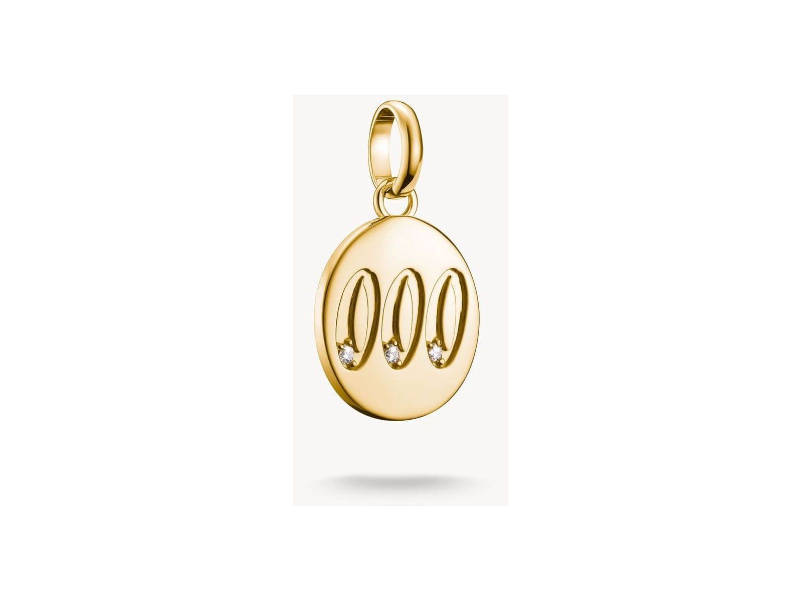Pendentif charm angélique 000 en plaqué or, orné de trois pierres blanches en zirconium.