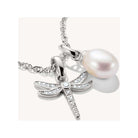Pendentif charm libellule en argent 925 avec pierres zirconium et perle sur chaîne, design délicat et élégant.