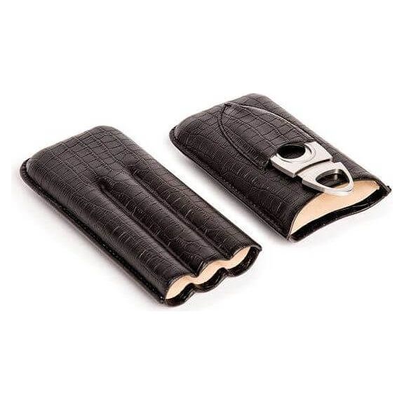 Croc Porte-cigares triple noir (cuir véritable)