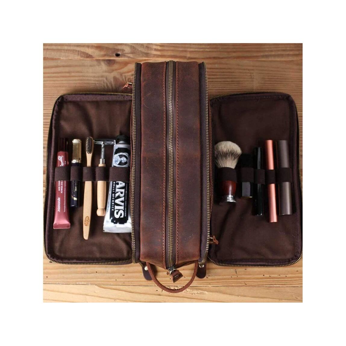 Trousse de toilette en cuir personnalisée pour garçons d'honneur, kit Dopp en cuir imperméable, kit de rasage pour hommes, cadeau de Noël
