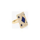 Bague blue honneur or jaune avec diamants, design élégant et flamboyant, pierres précieuses brillantes.