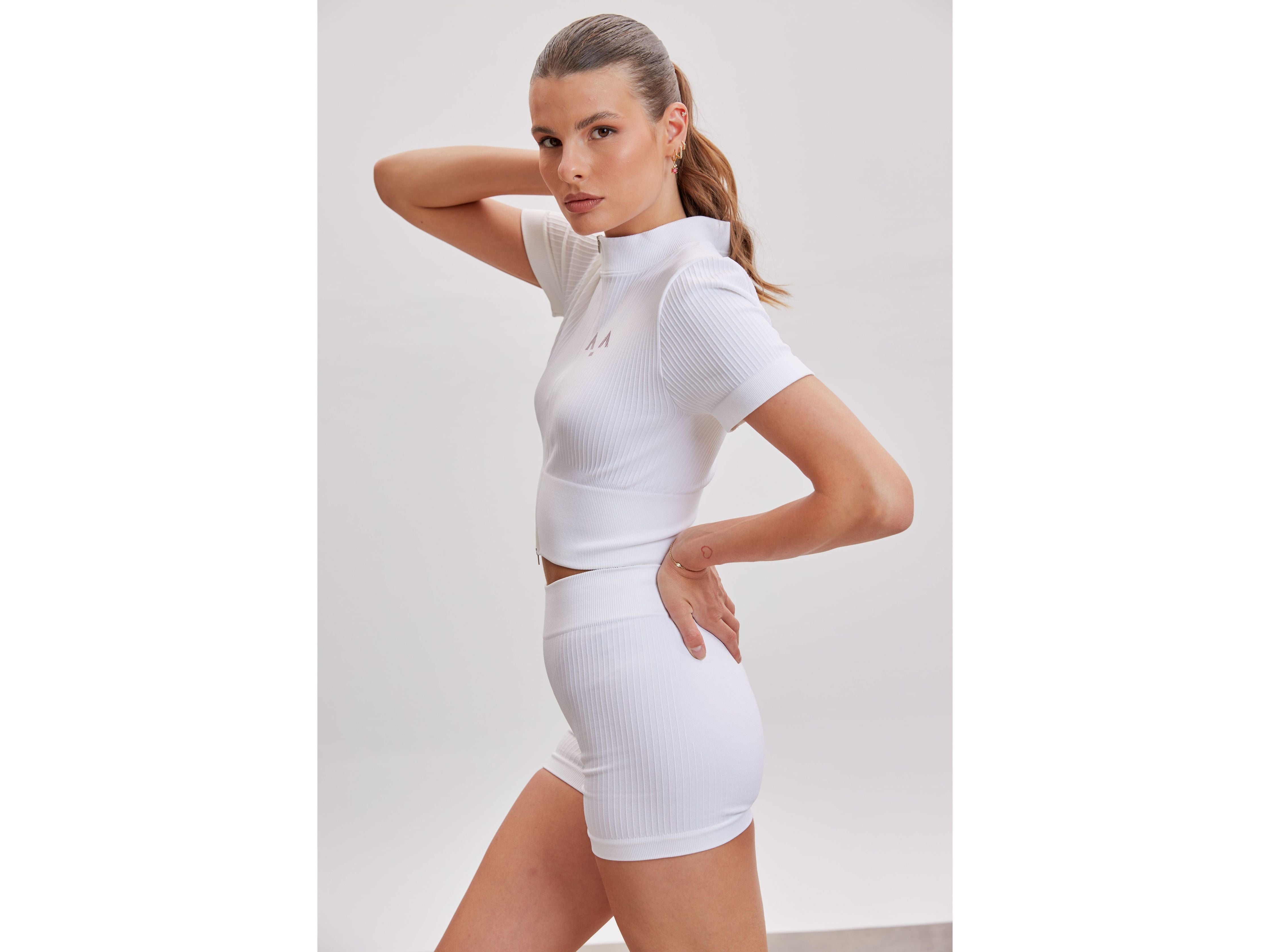 Ribbed Mock-Neck Zip Top