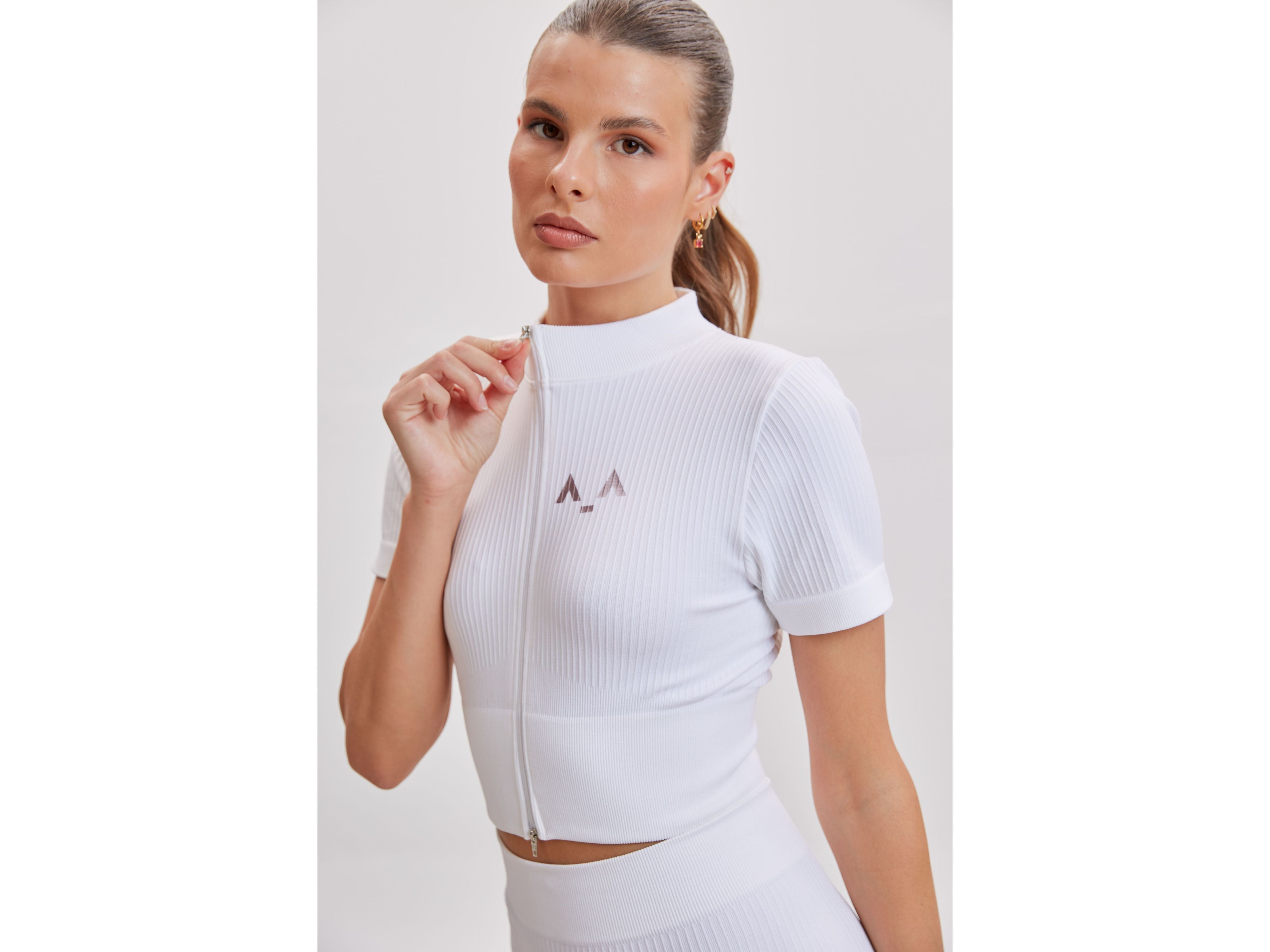 Ribbed Mock-Neck Zip Top