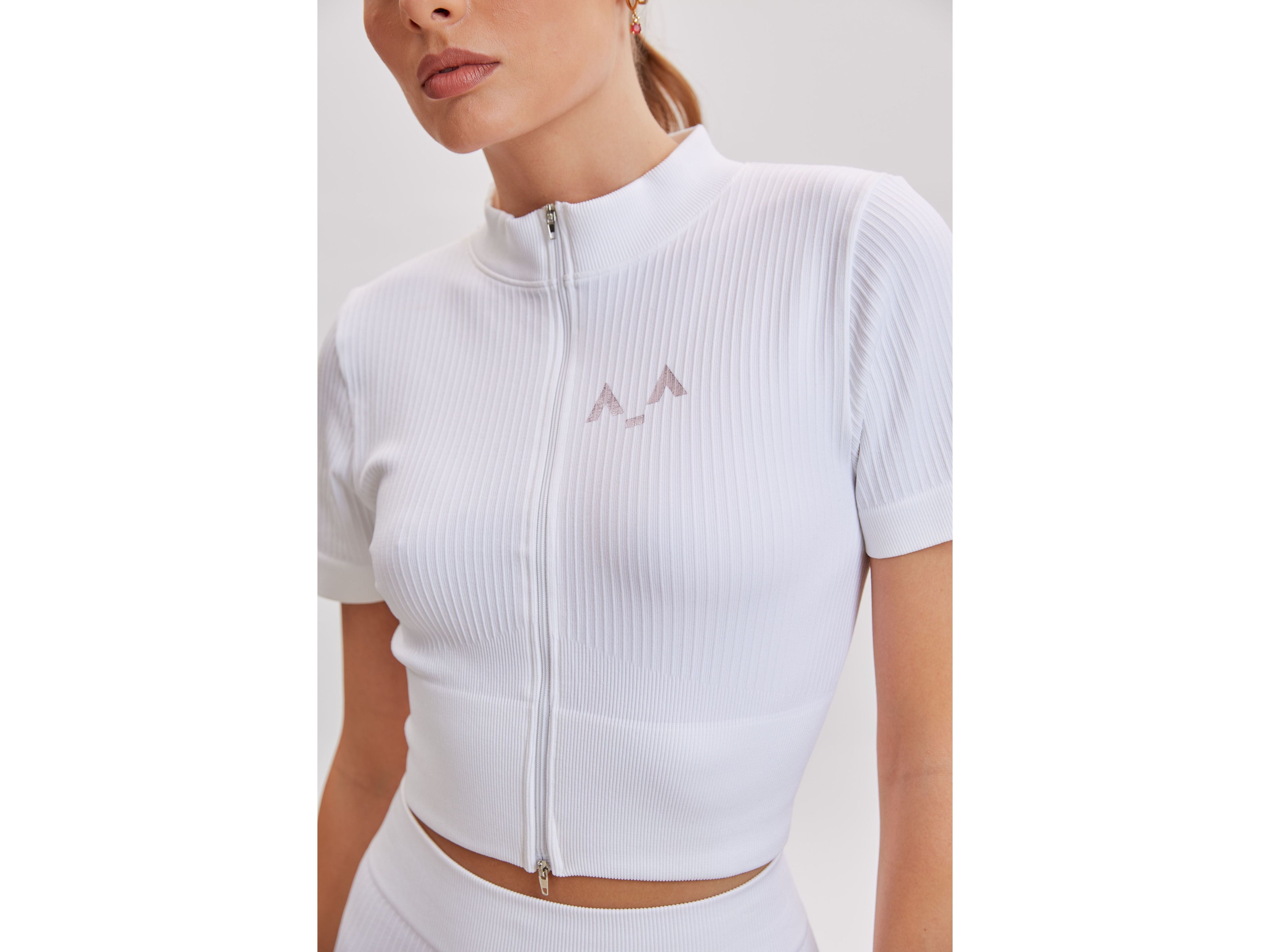 Ribbed Mock-Neck Zip Top