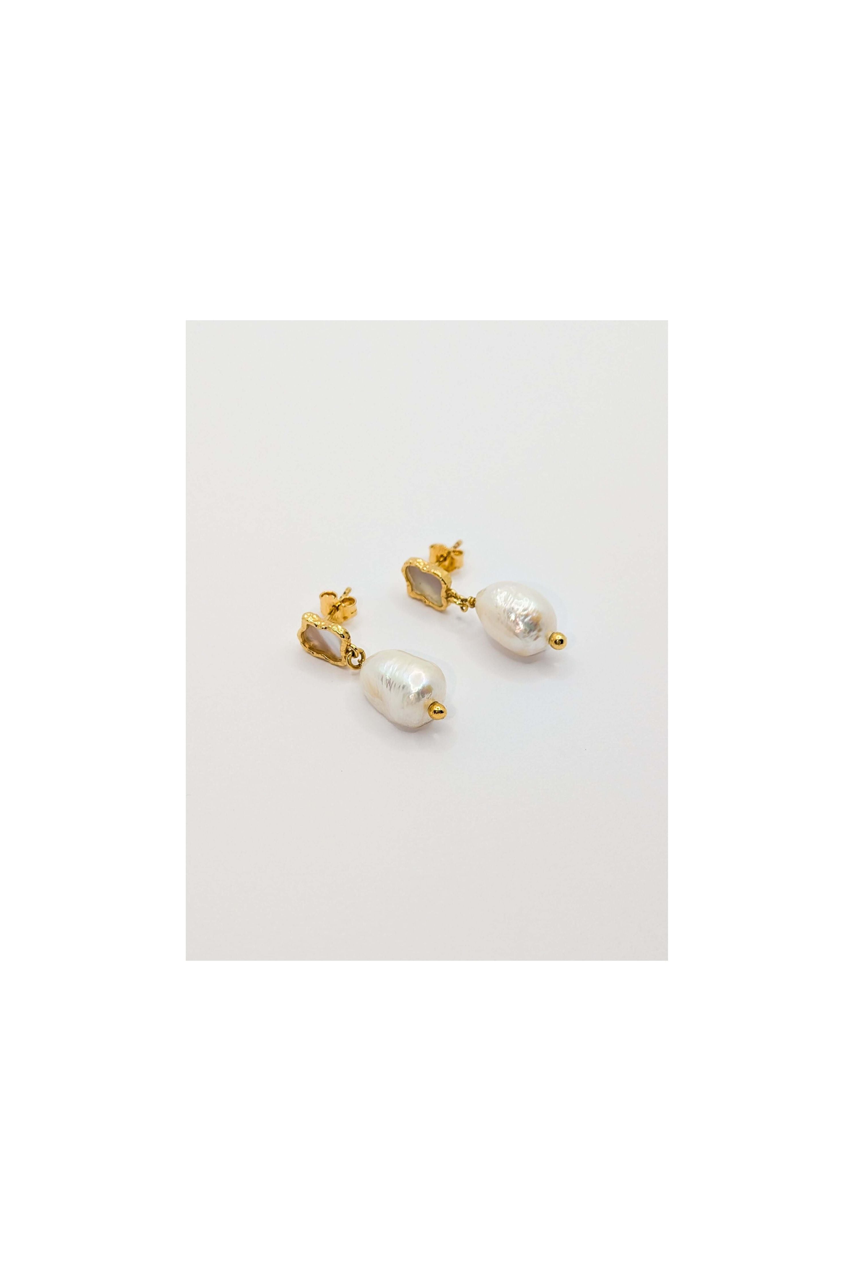 Gold Shelly Textured Mother of Pearl Drop Earrings