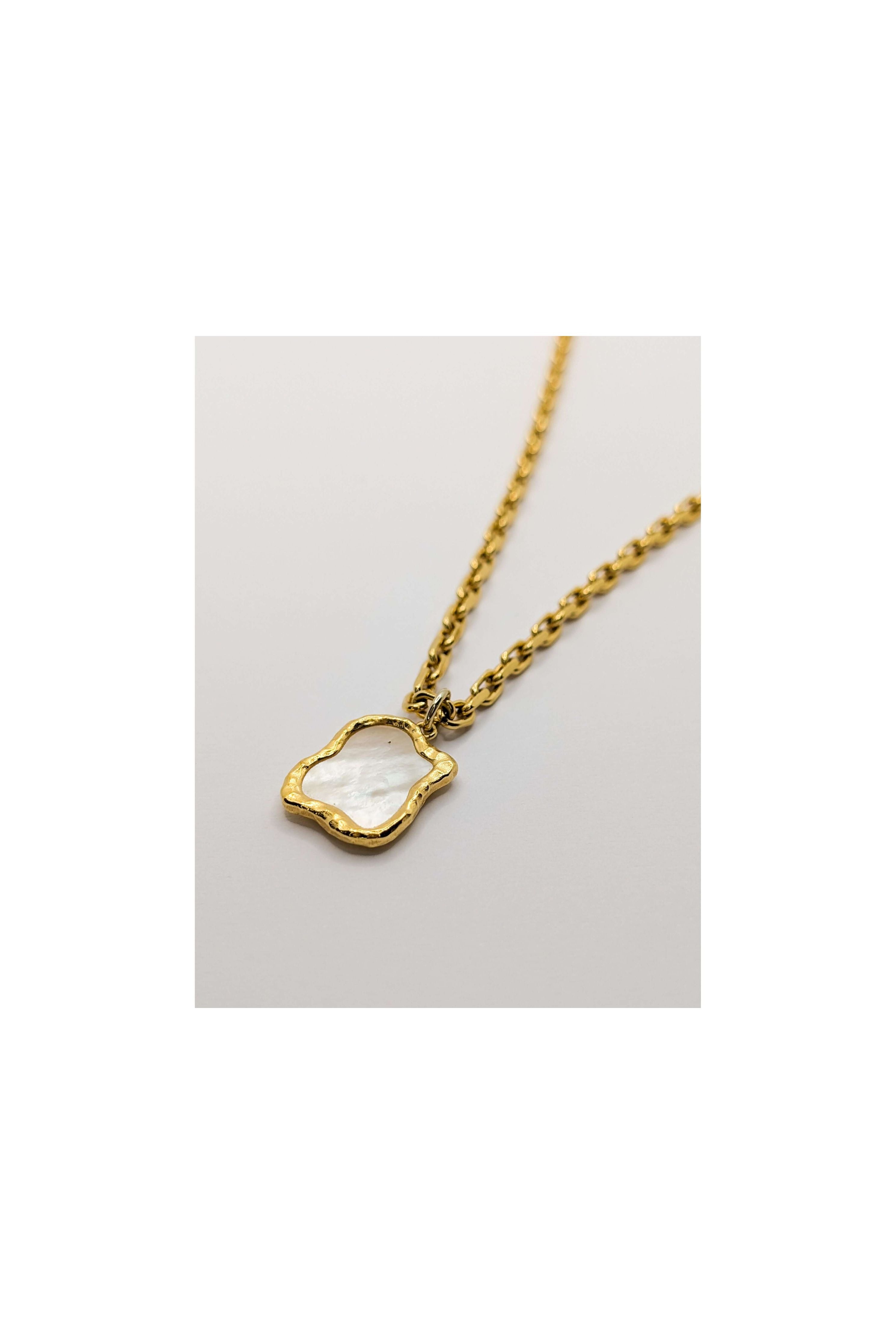 Gold Shelly Mother of Pearl Textured Bezel Necklace