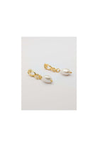 Gold Sandy Textured Chunky Chain Pearl Drop Earrings