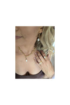 Gold Sandy Textured Chunky Chain Pearl Drop Earrings