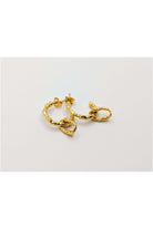 Gold Sandy Textured Charm Hoop Earrings