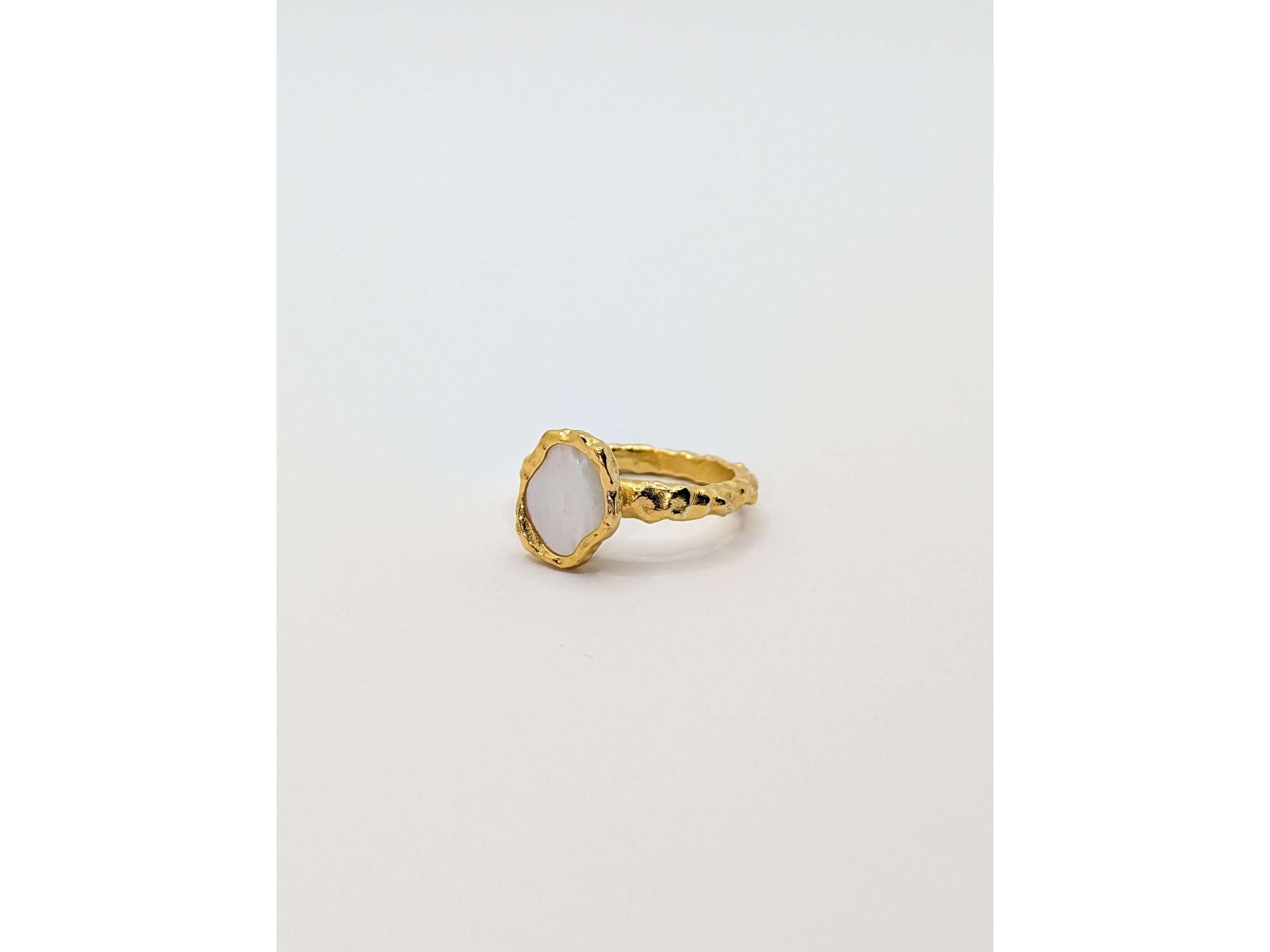 Gold Shelly Mother of Pearl Textured Bezel Ring