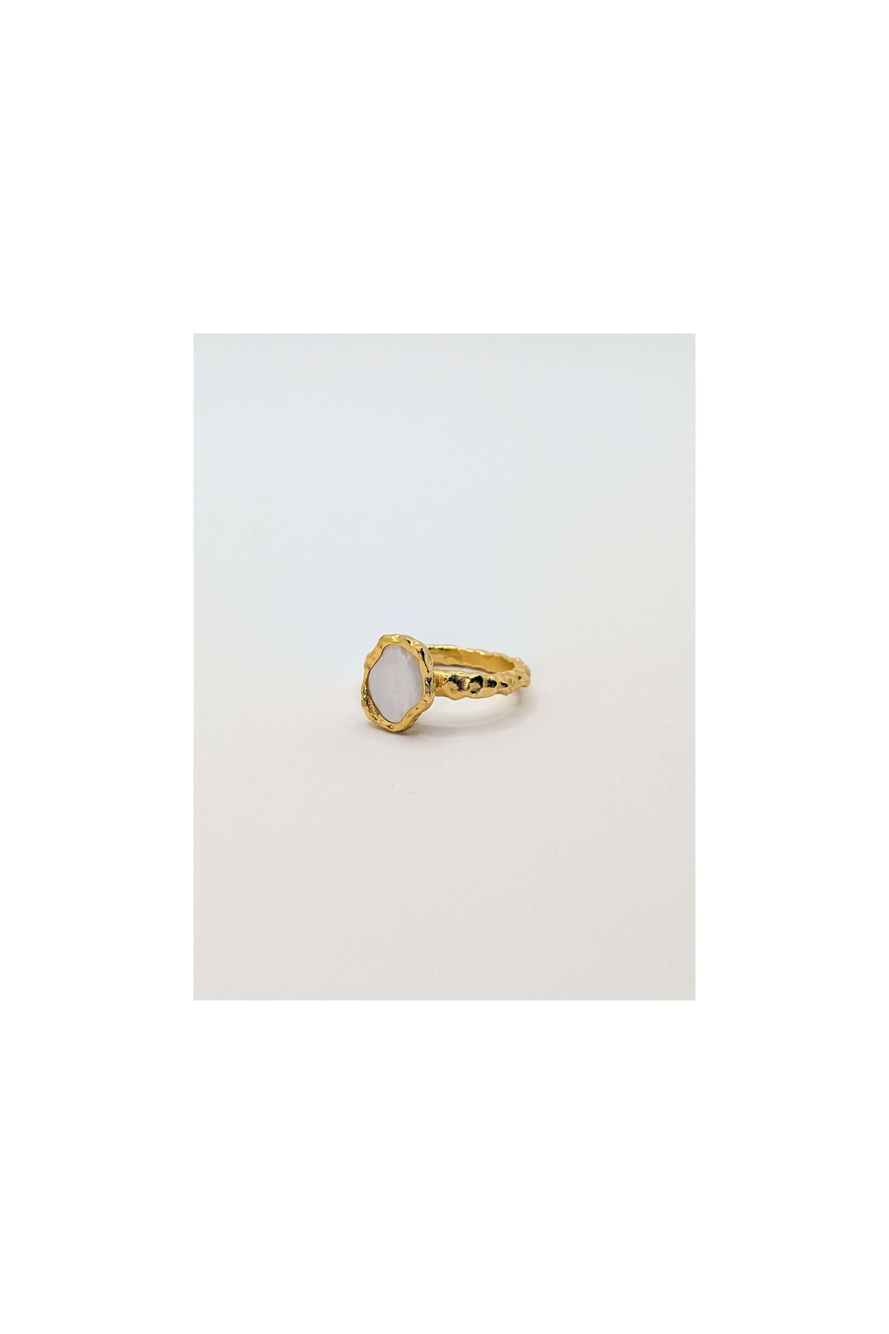 Gold Shelly Mother of Pearl Textured Bezel Ring